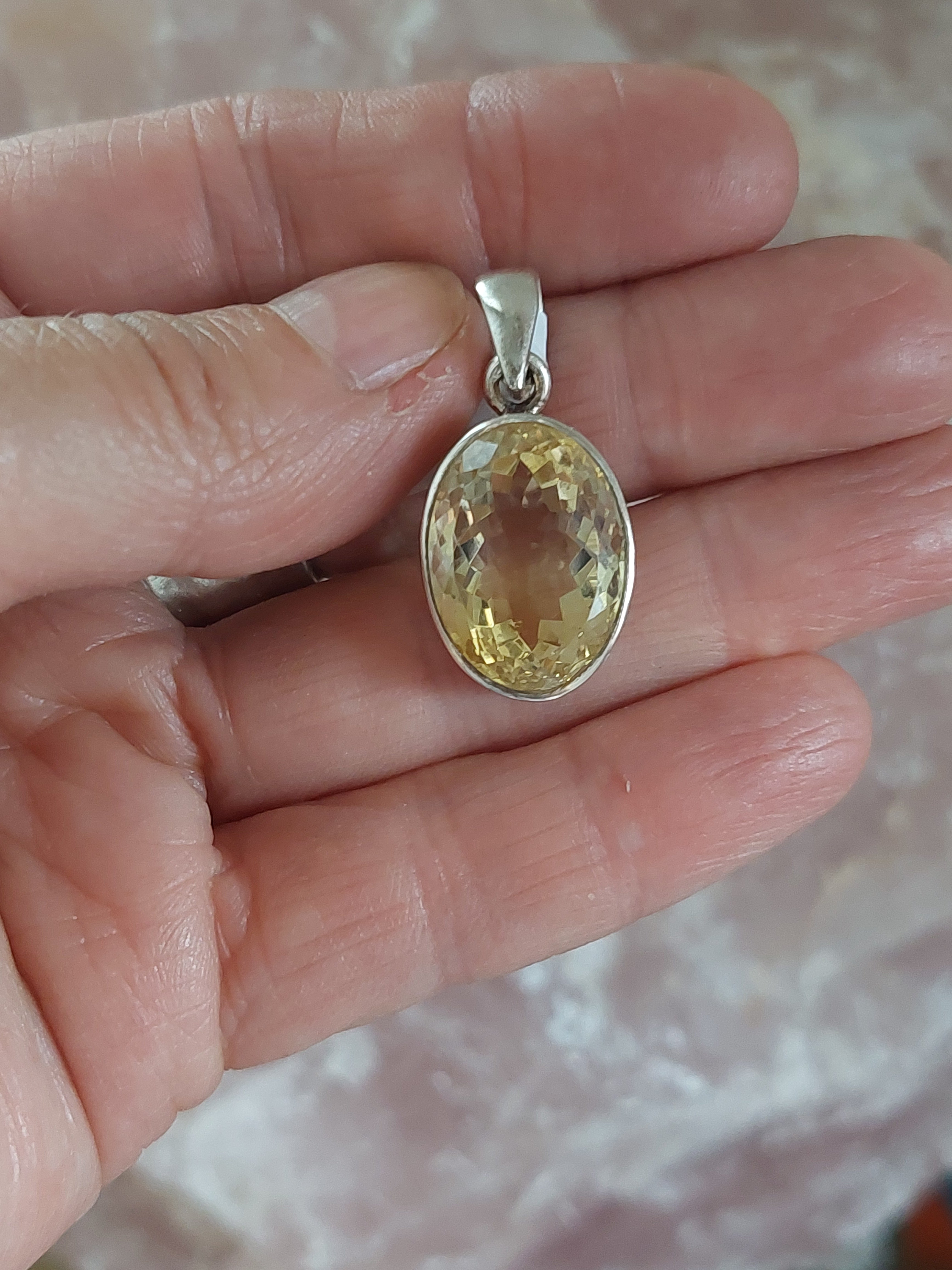 Citrine Faceted Oval Pendant - 925 Sterling Silver