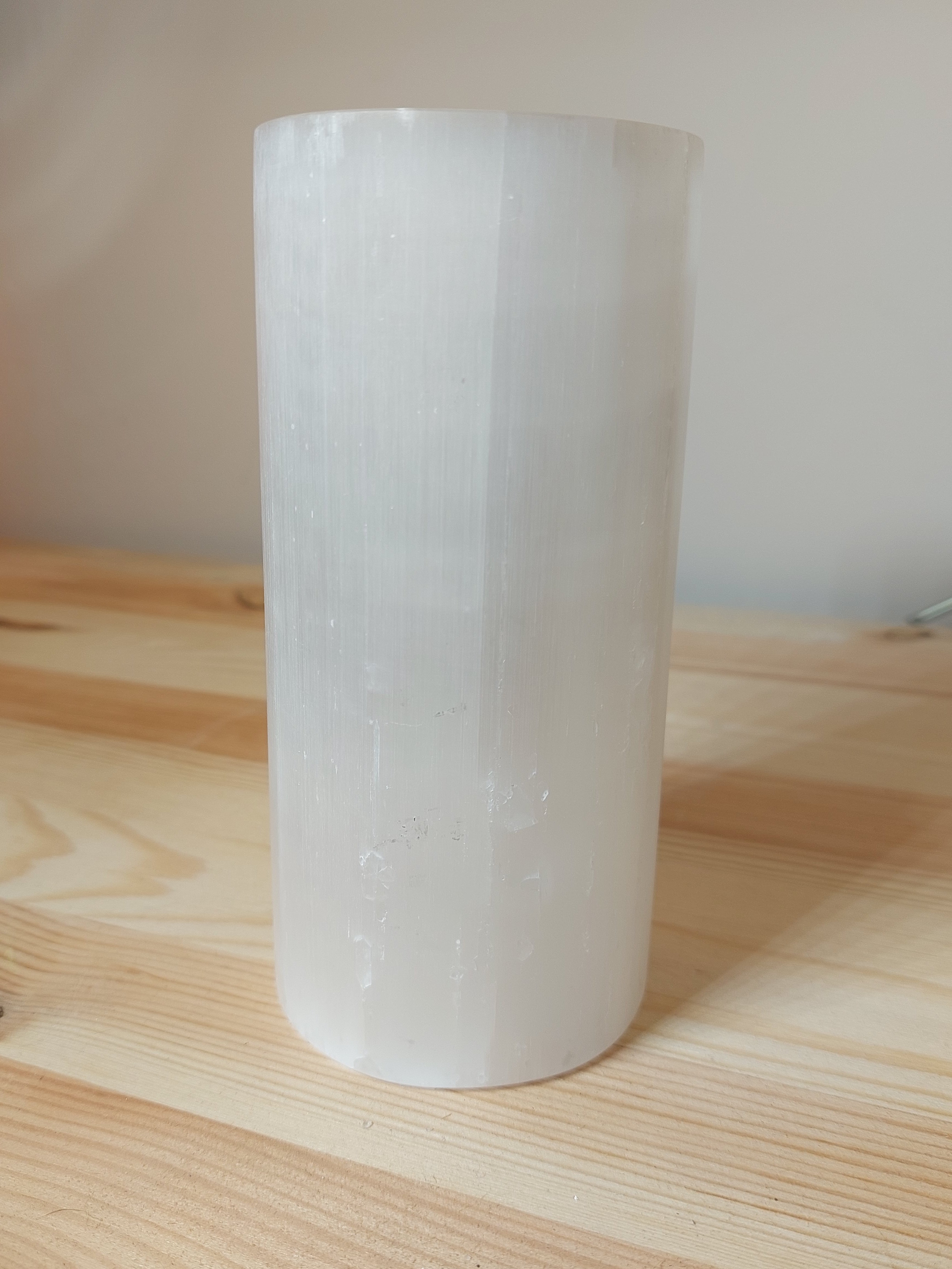 Selenite Polished Cylinder Candleholder