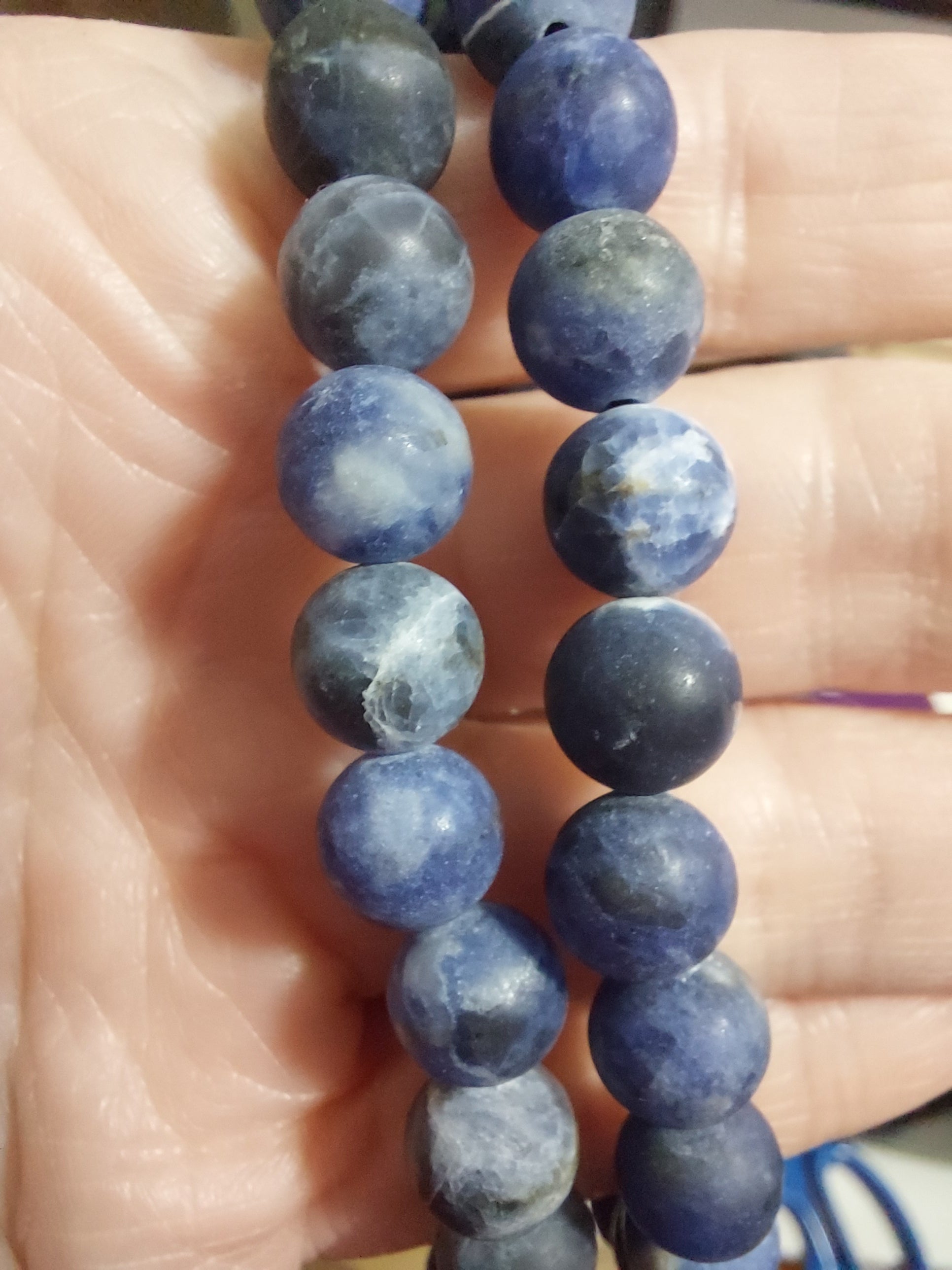Sodalite Round Bead Frosted Matte Bracelet - 8mm Bead - For Larger Wrist