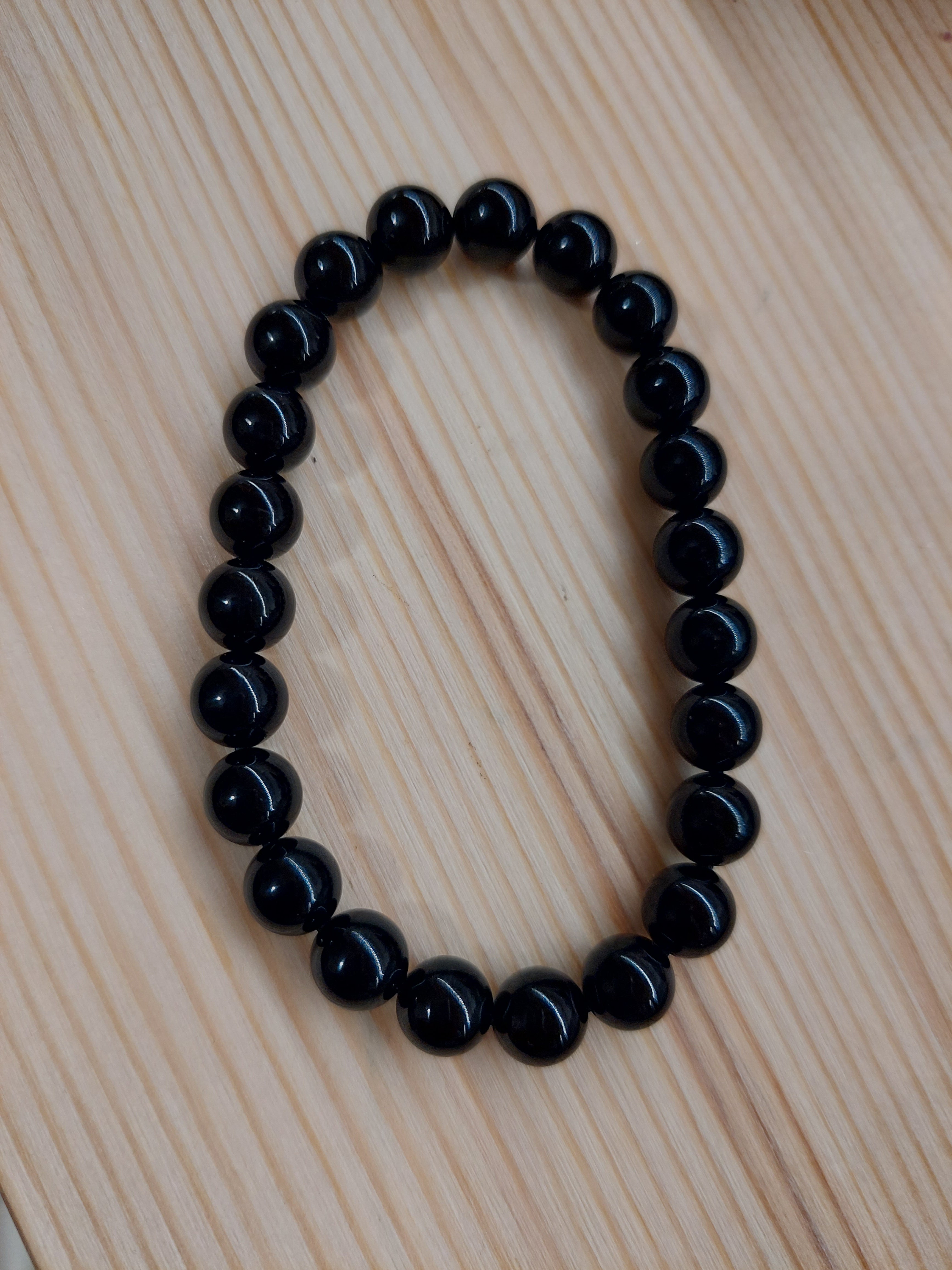 Black Tourmaline Round Bead Bracelet - 8.5mm Bead