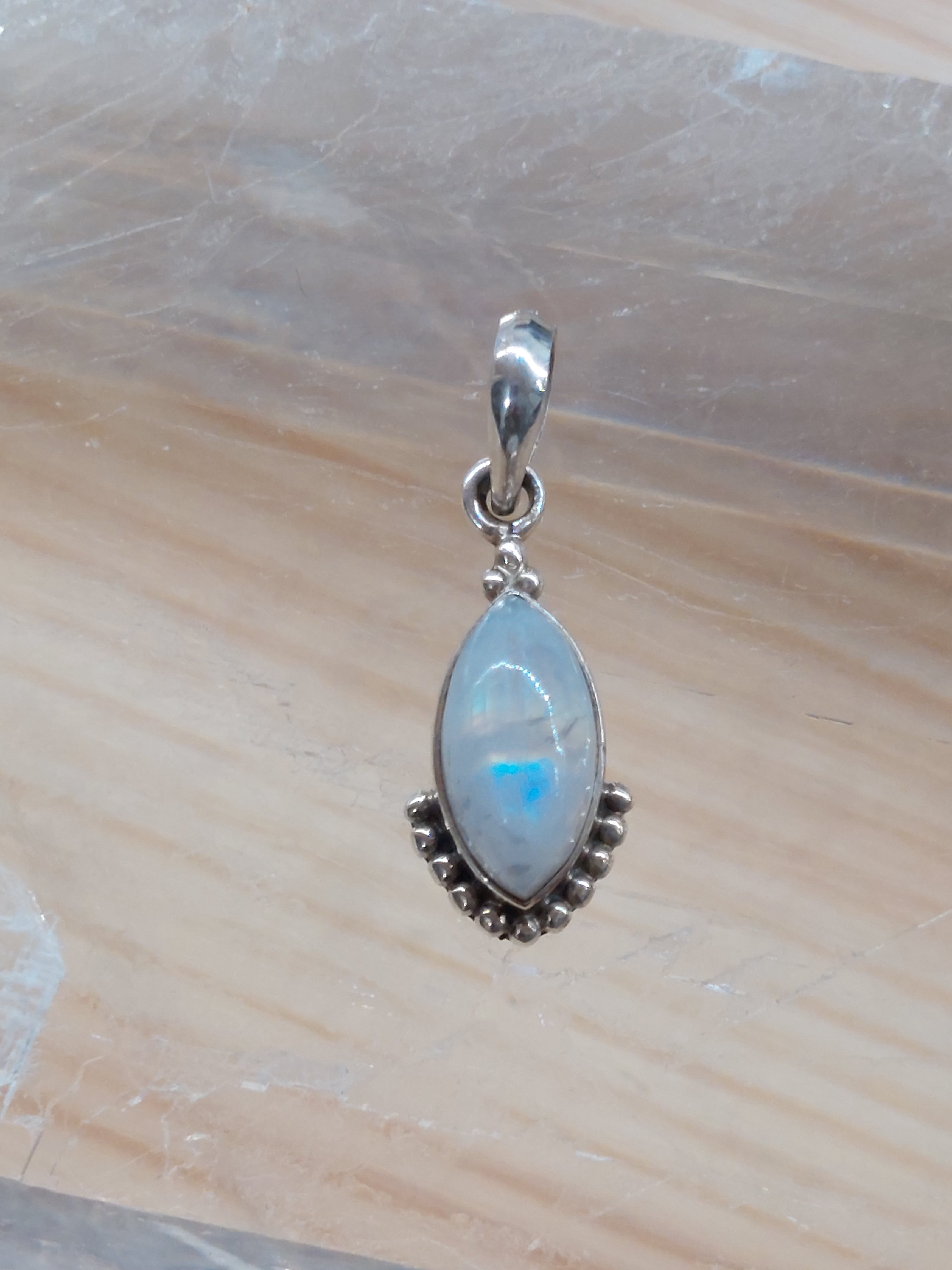 Rainbow Moonstone Marquise Pendant - 925 Sterling Silver