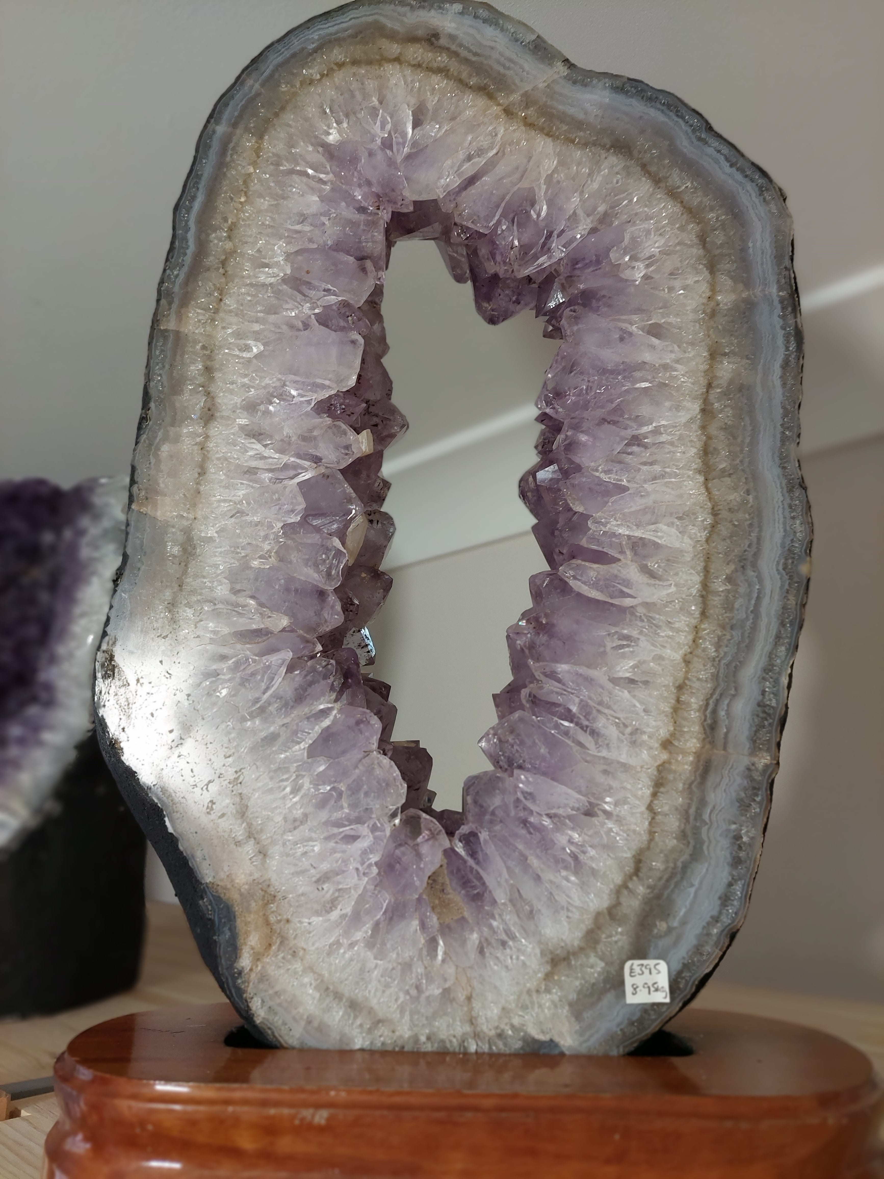 Amethyst and Agate Portal Slice Geode with Wooden Stand