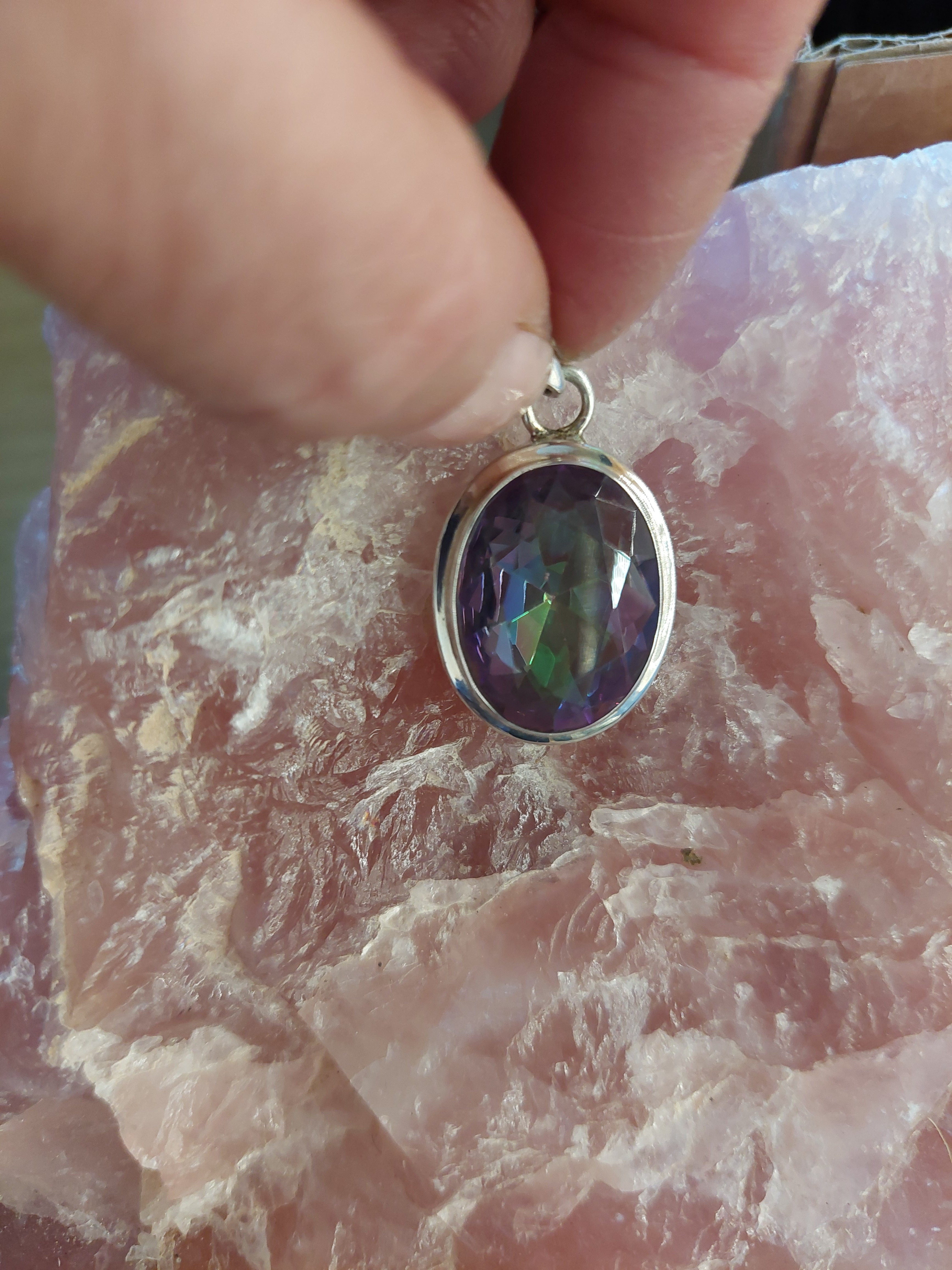 Mystic Topaz Faceted Oval Pendant - 925 Sterling Silver