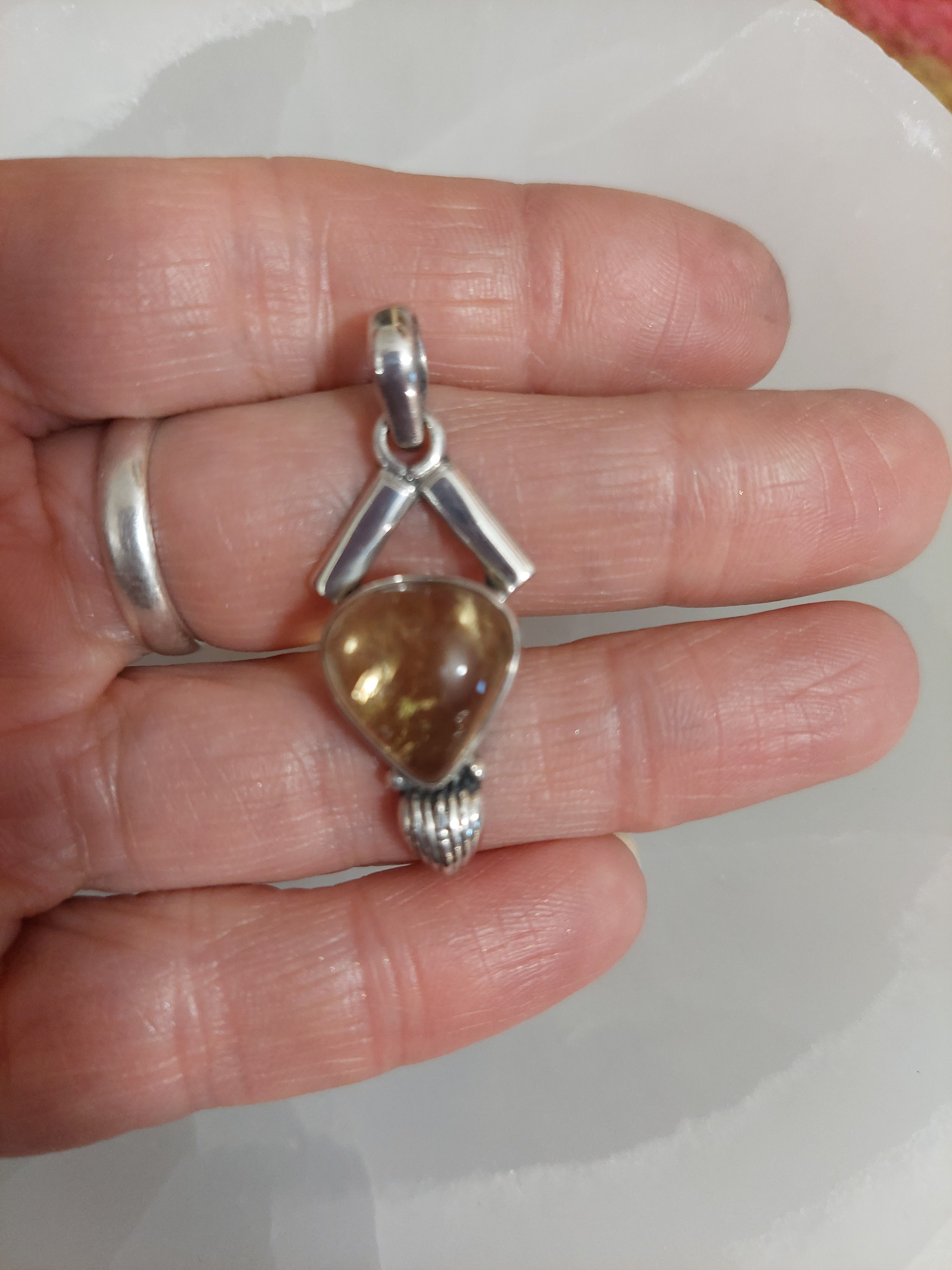 Citrine Pendant with Triangular stone - 925 Sterling Silver