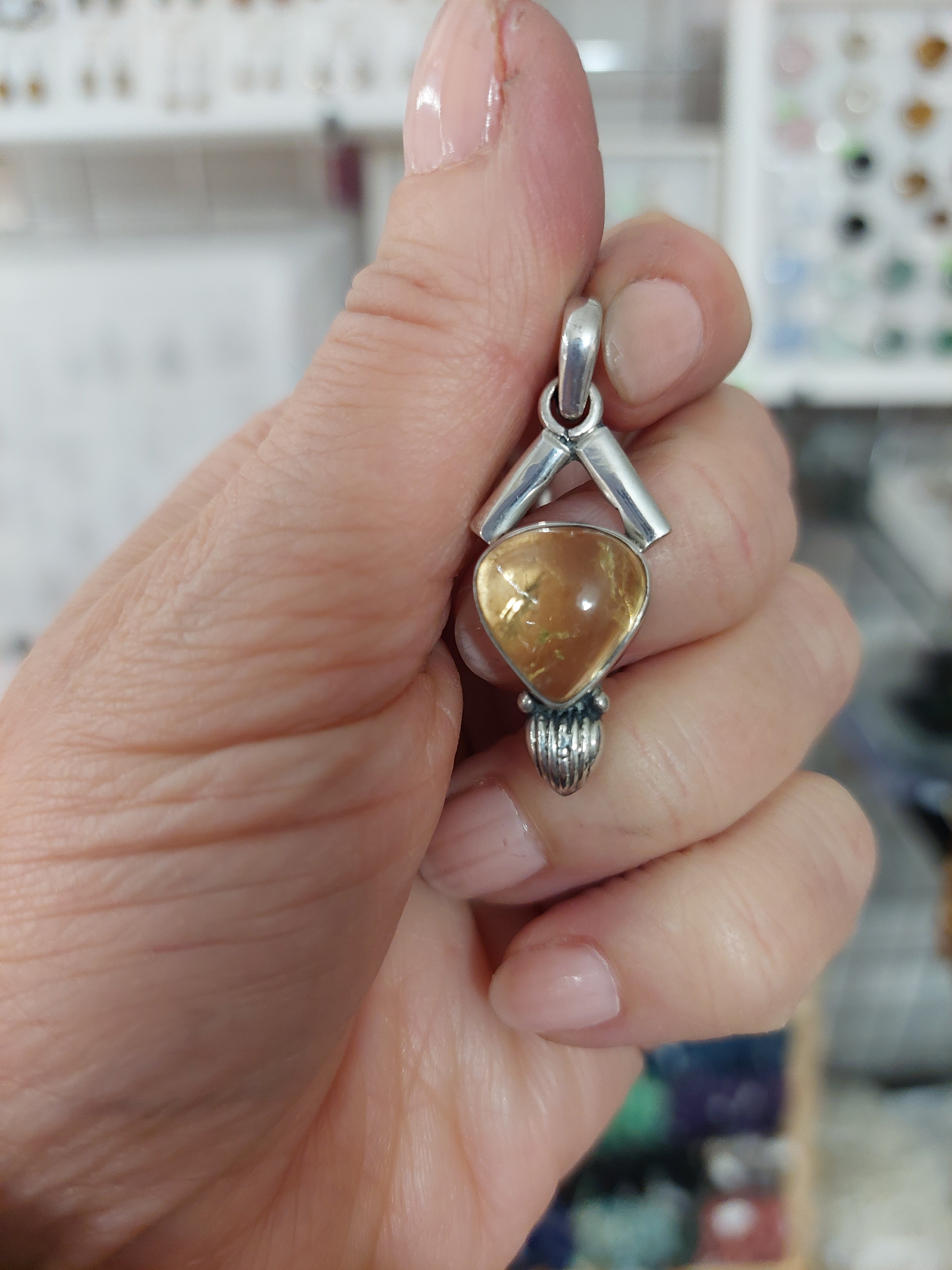 Citrine Pendant with Triangular stone - 925 Sterling Silver