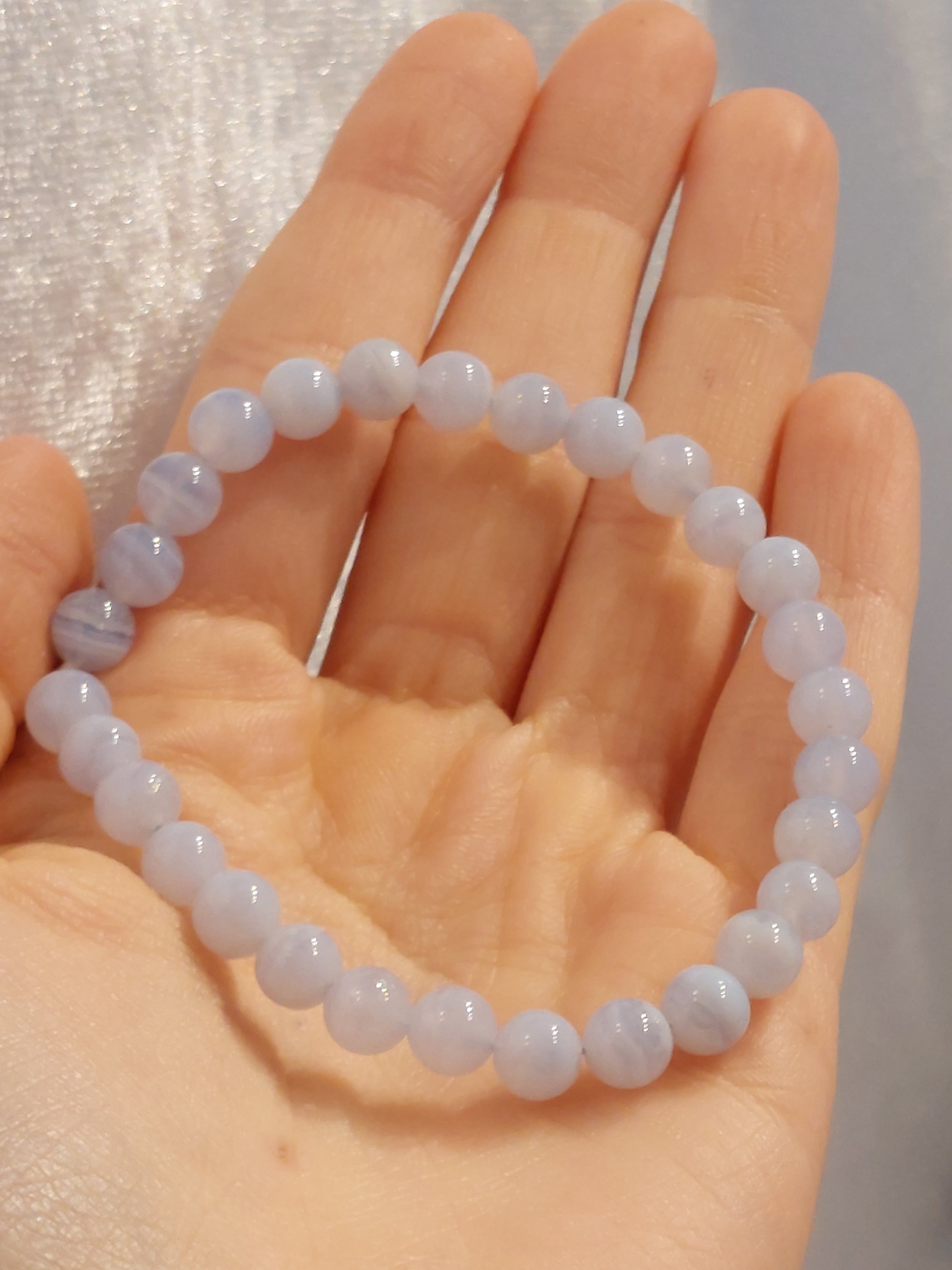 Blue Lace Agate Round Bead Bracelet - 7mm Bead