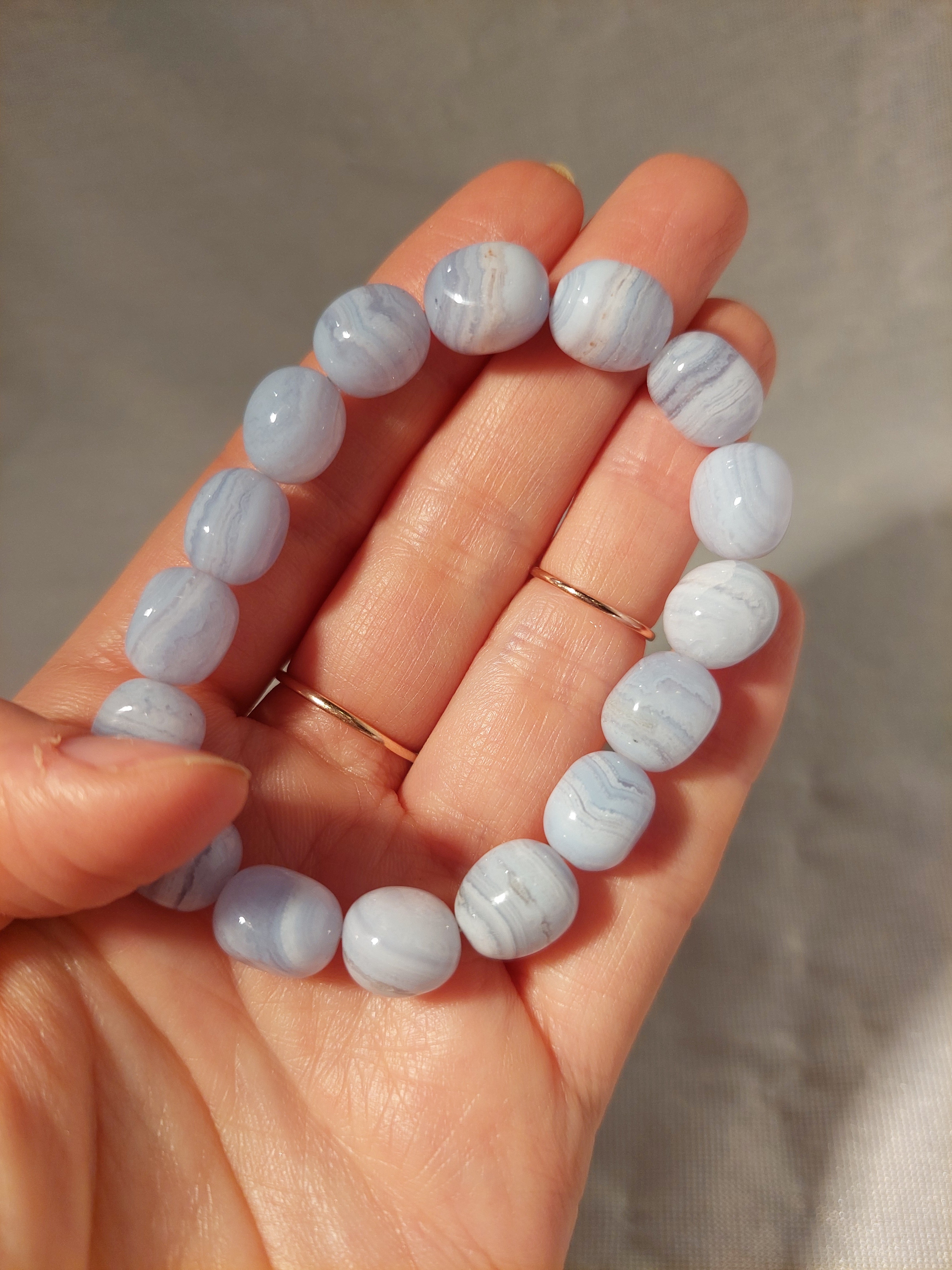 Blue Lace Agate Nugget Bead Bracelet - 9.5mm Bead (diameter)