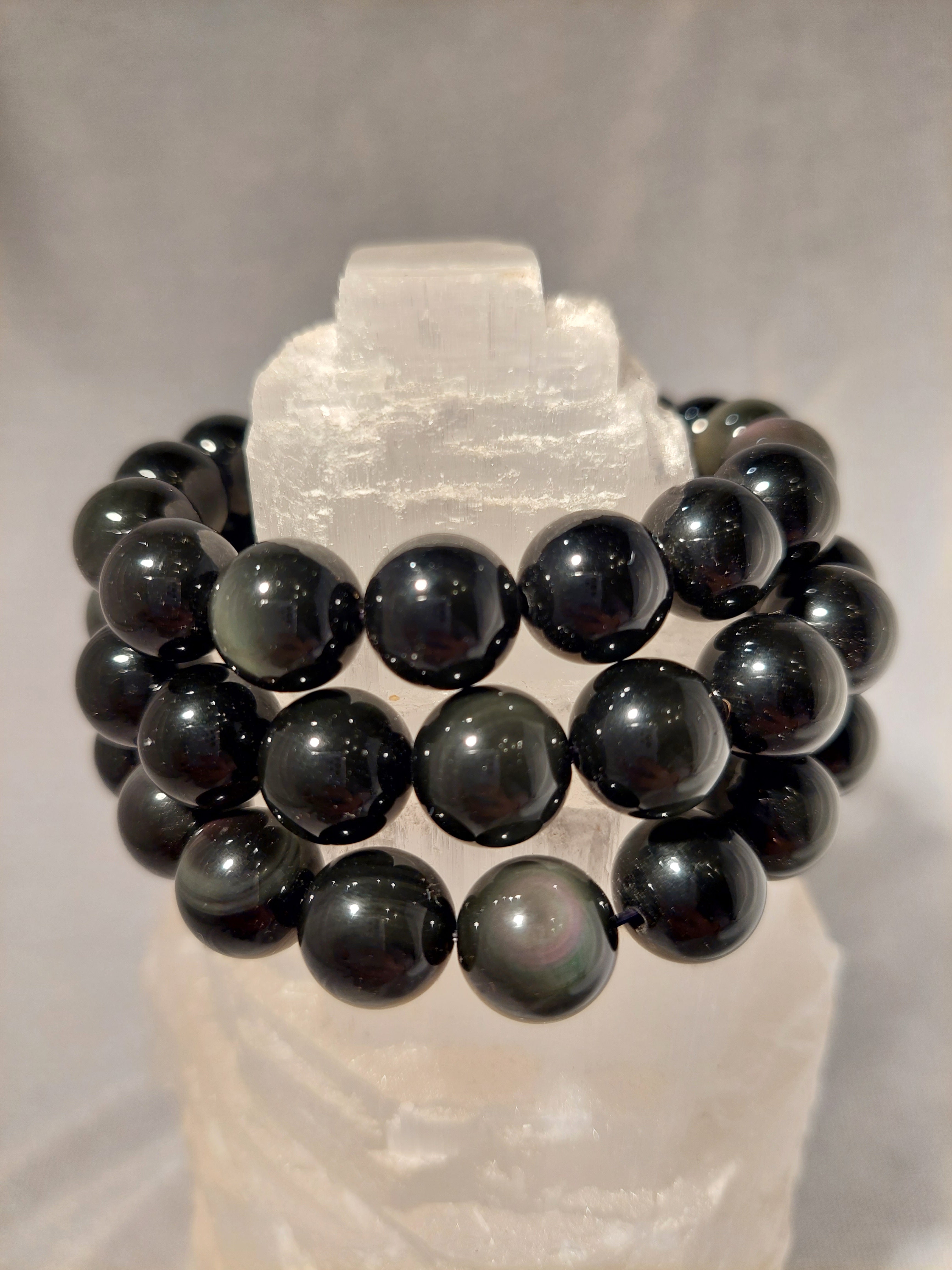 Rainbow Obsidian Round Bead Bracelet - 12mm Bead