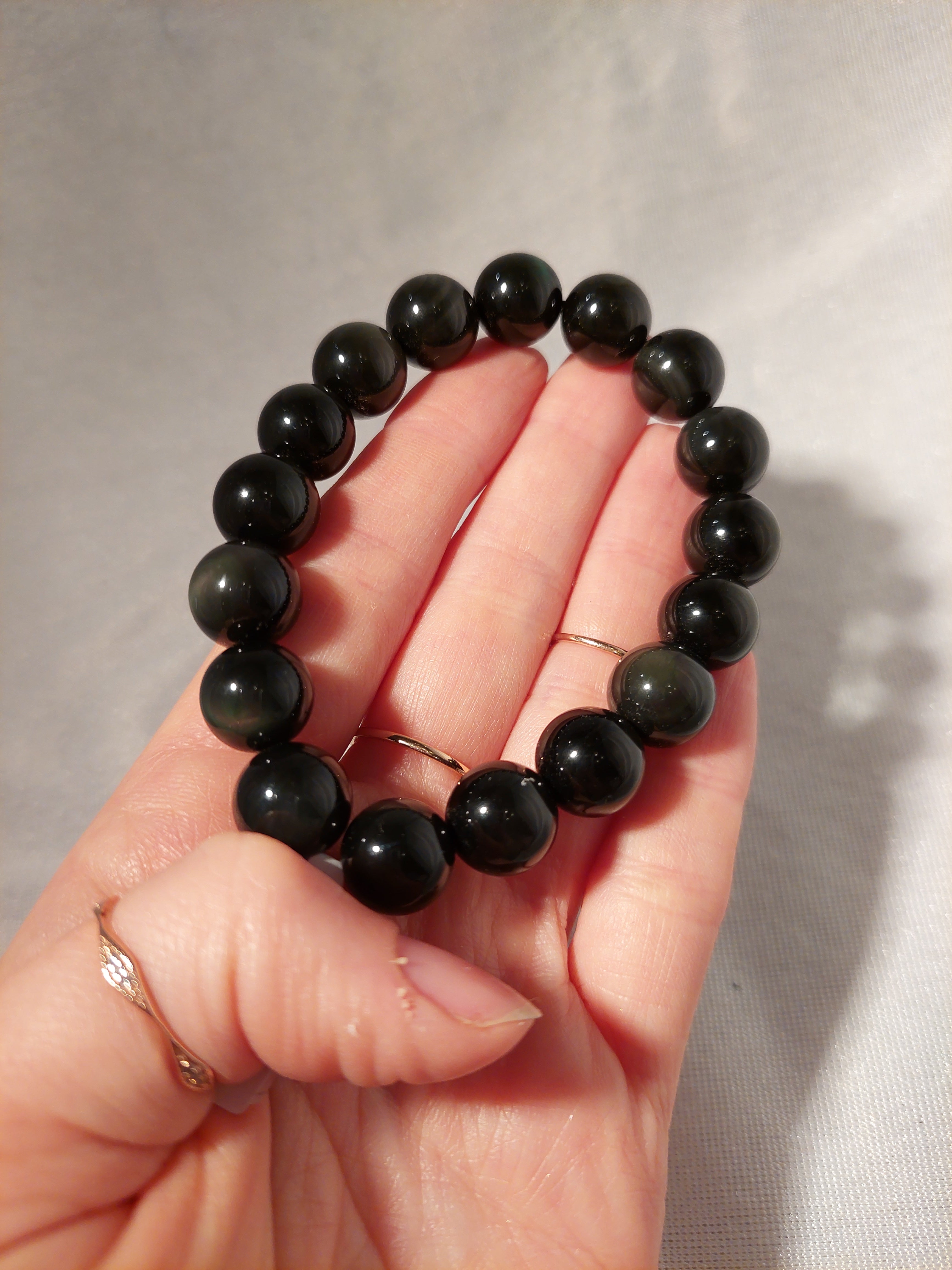 Rainbow Obsidian Round Bead Bracelet - 12mm Bead