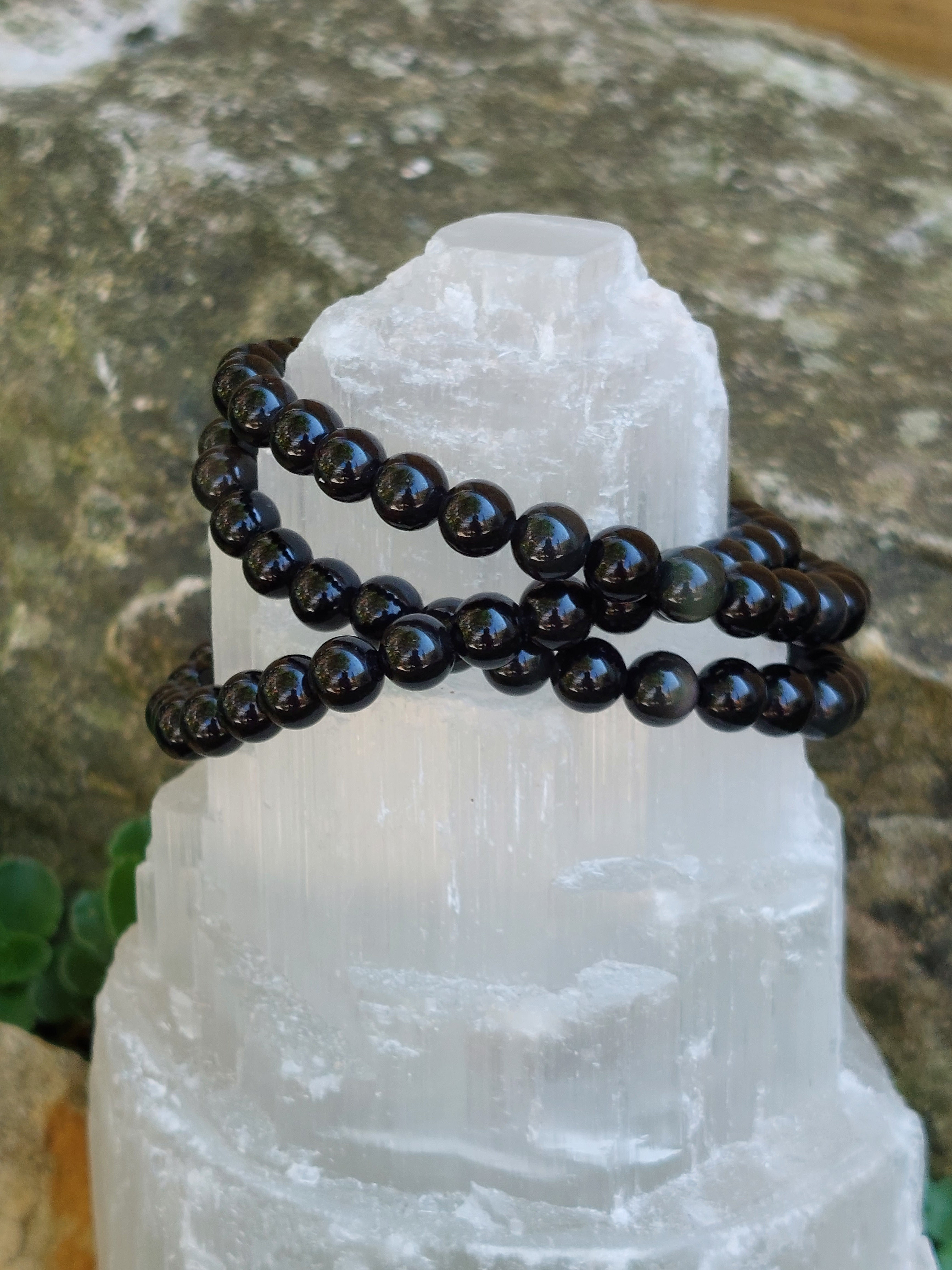 Obsidian Polished Bead Bracelet - 6mm Bead