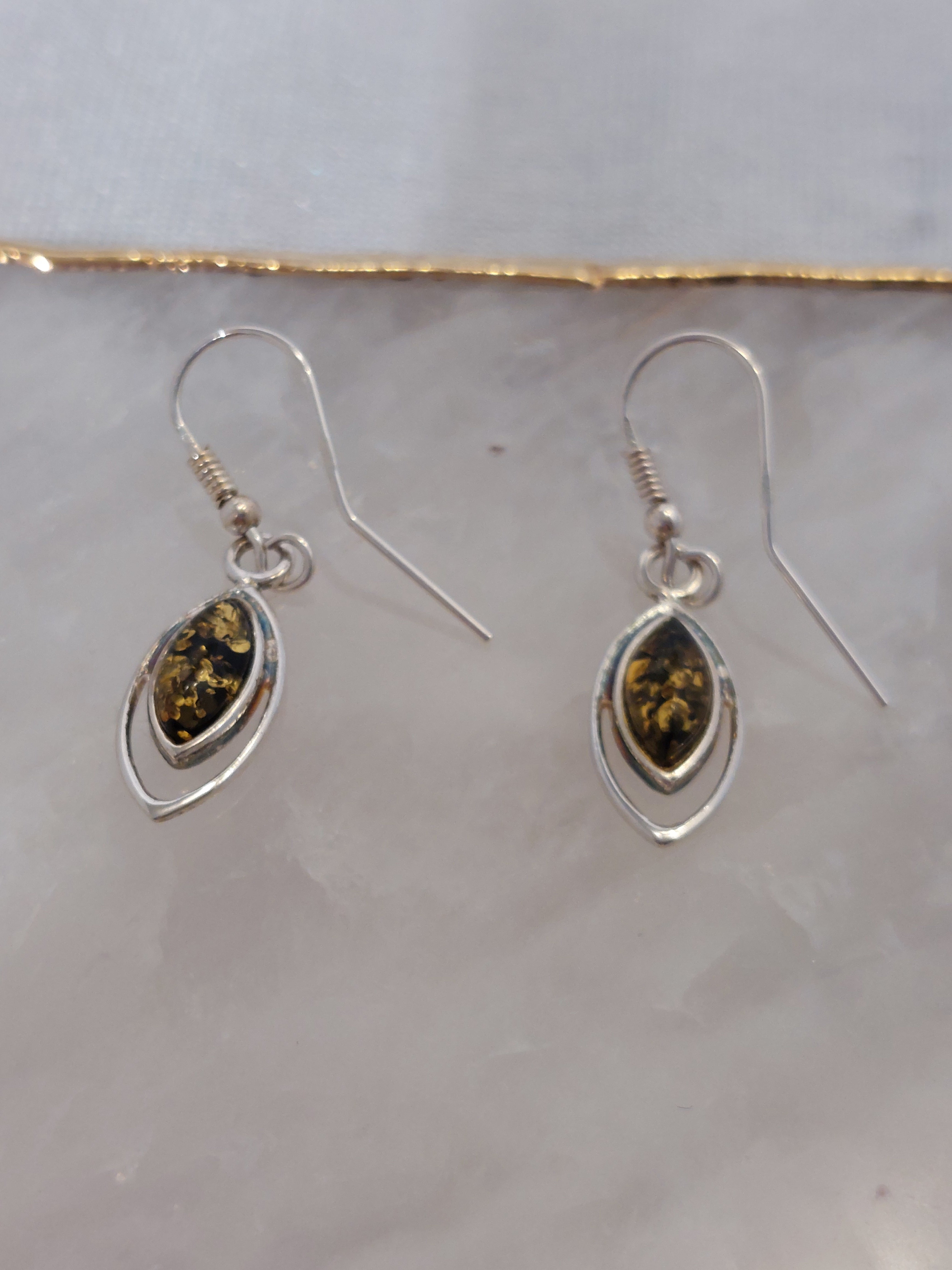  Shaped Green Amber Stone set in Sterling Silver 