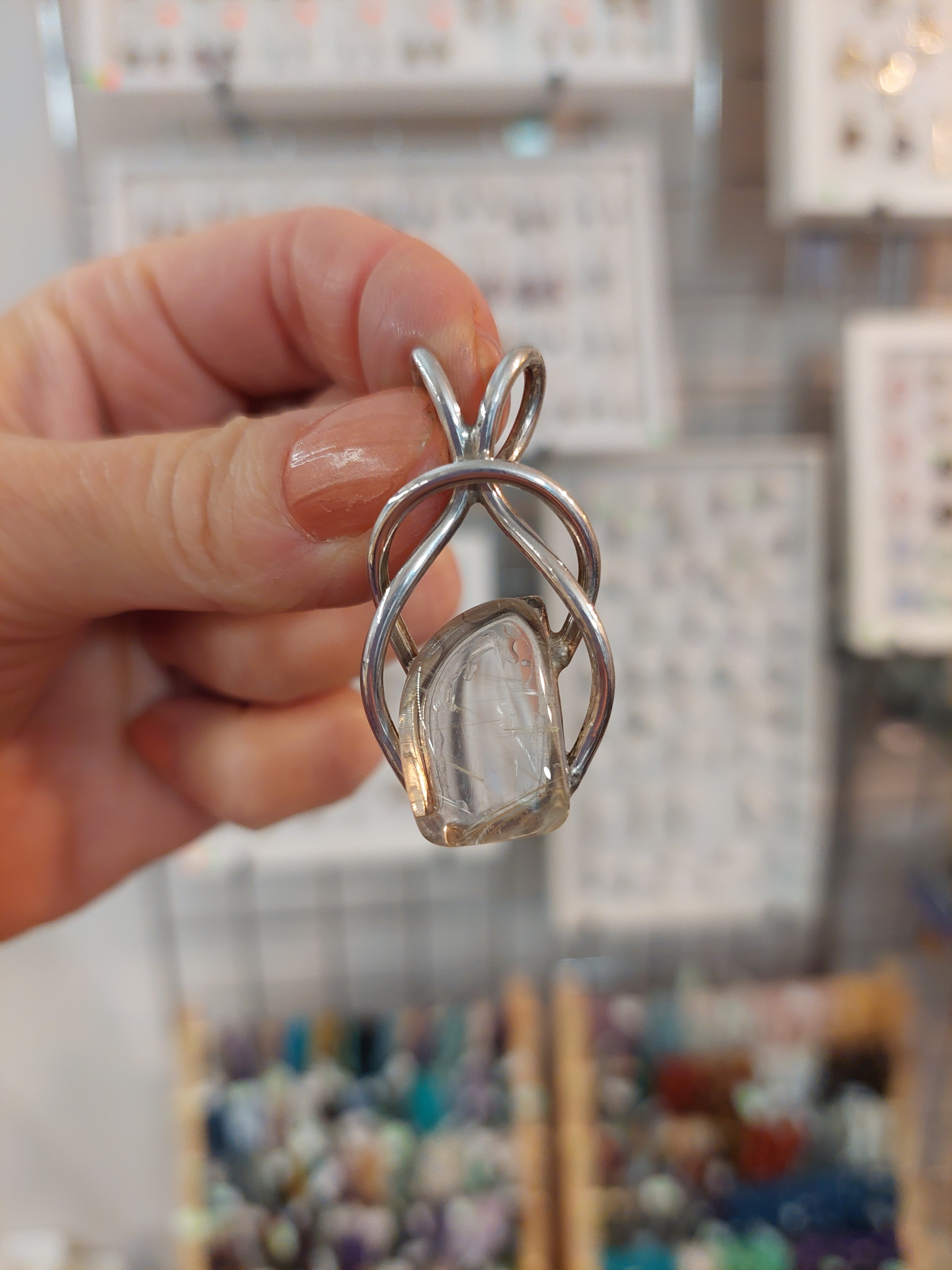 Clear Quartz Loose Knot Pendant - Sterling Silver