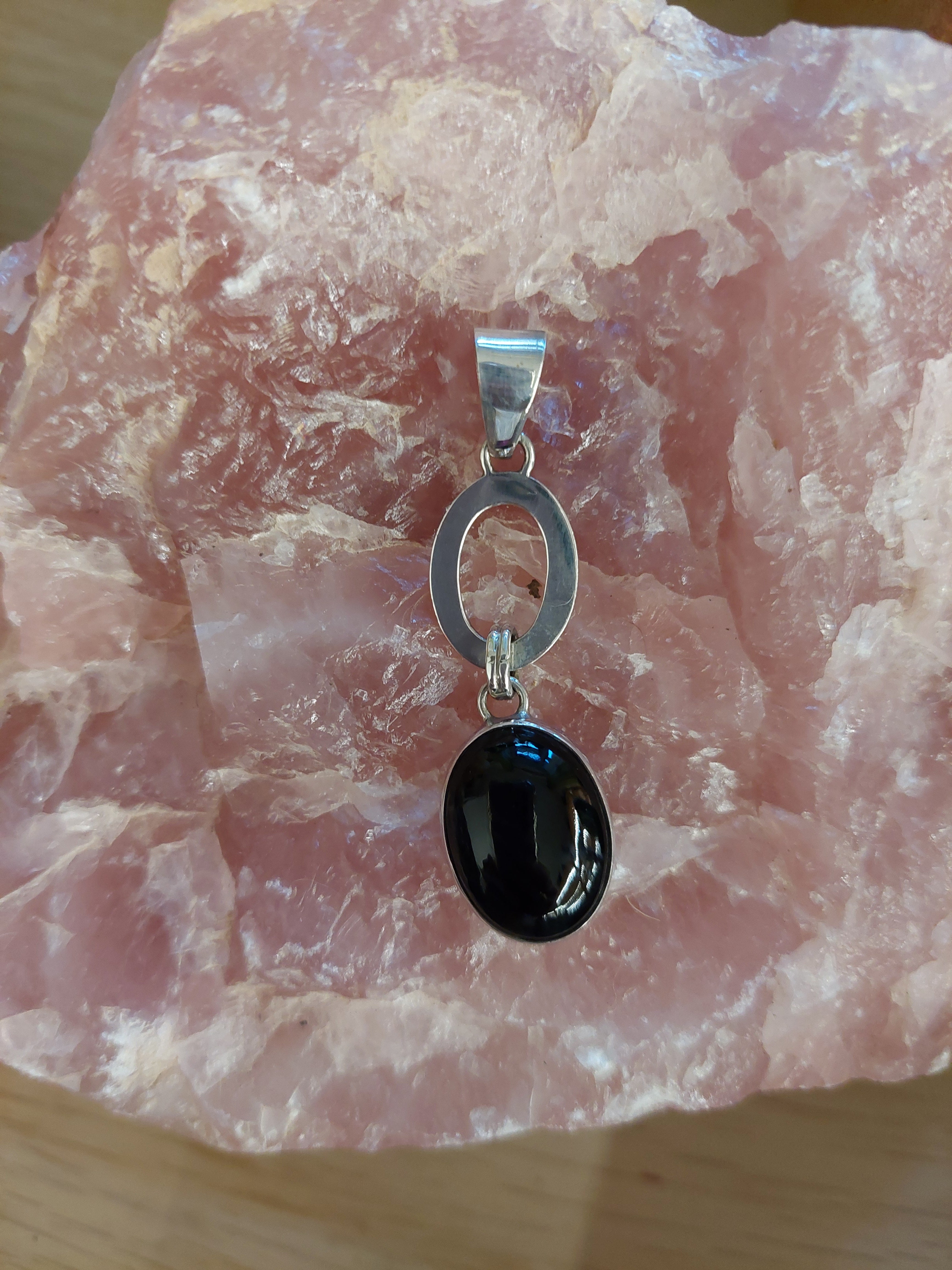 Black Onyx Double Oval Pendant - Sterling Silver
