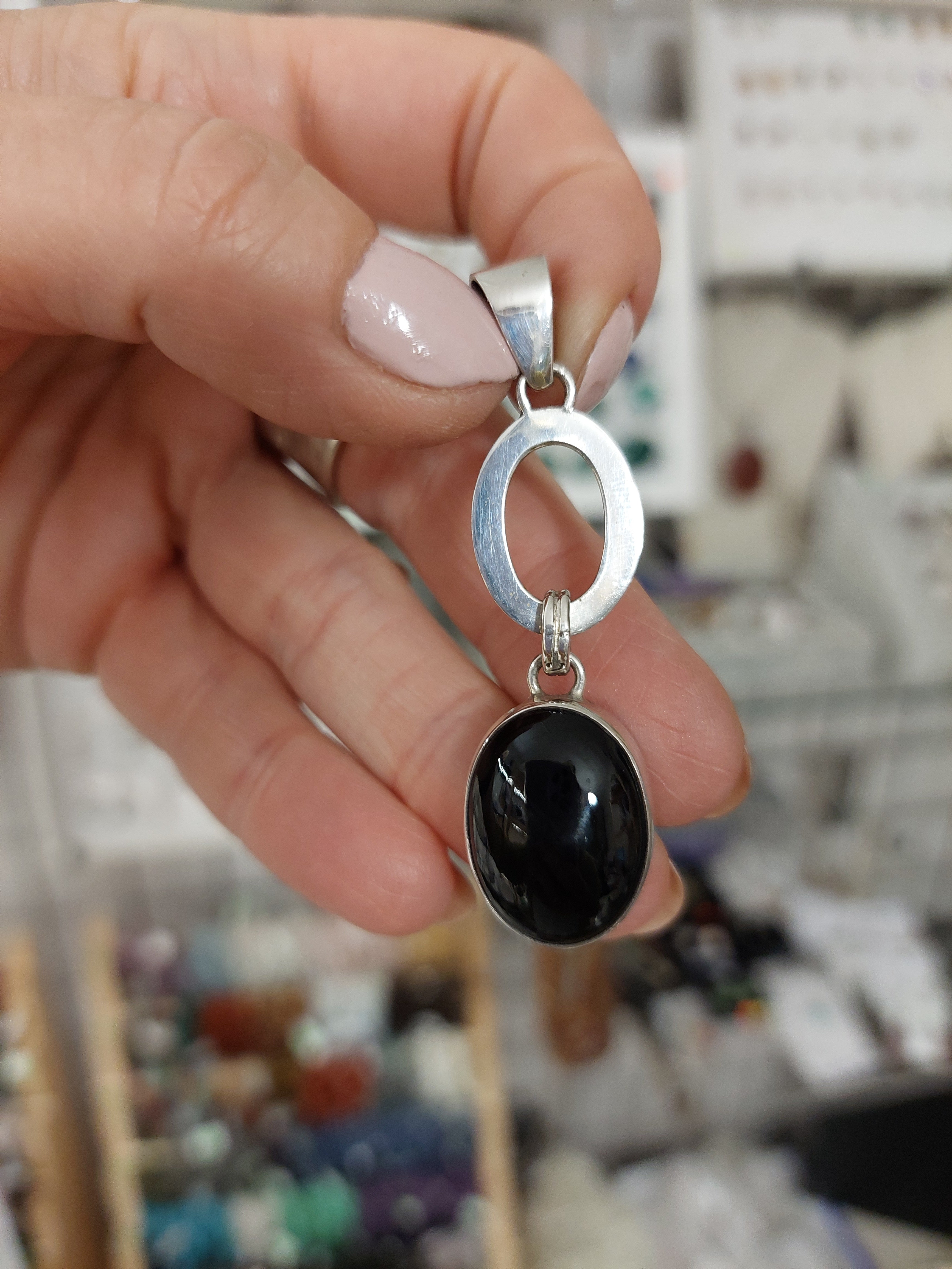 Black Onyx Double Oval Pendant - Sterling Silver
