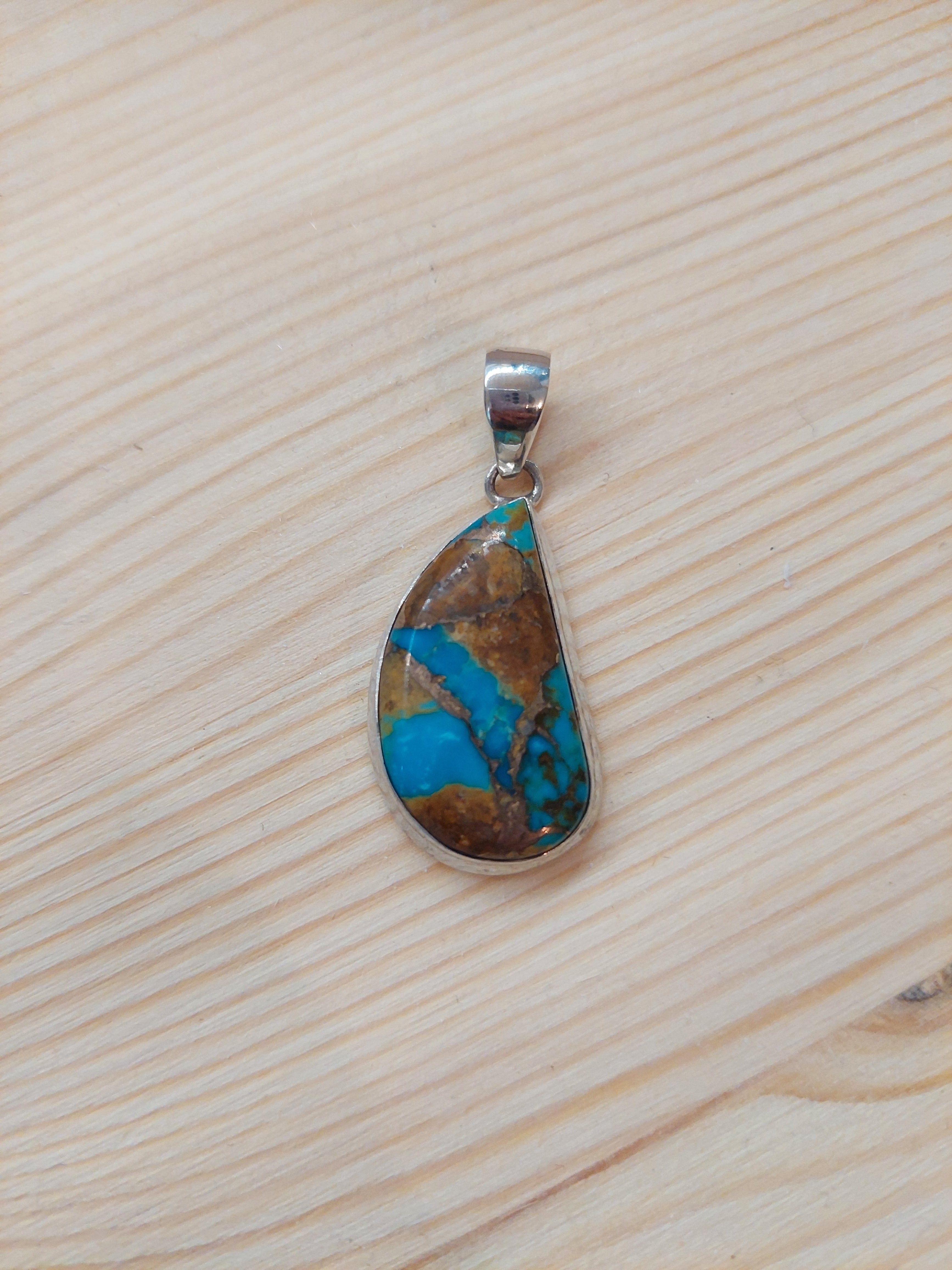 Turquoise Freeform Pendant - Sterling Silver