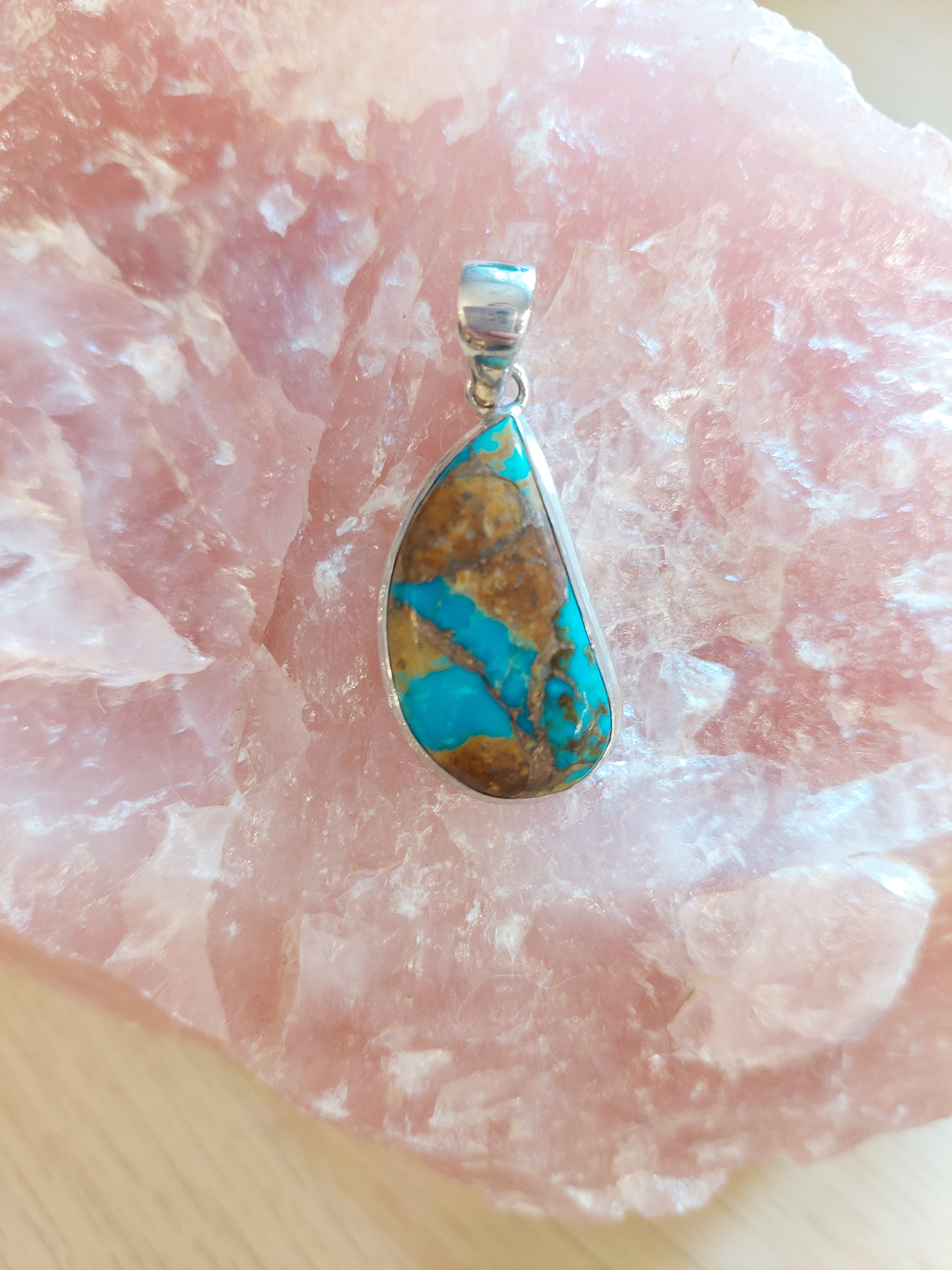 Turquoise Freeform Pendant - Sterling Silver