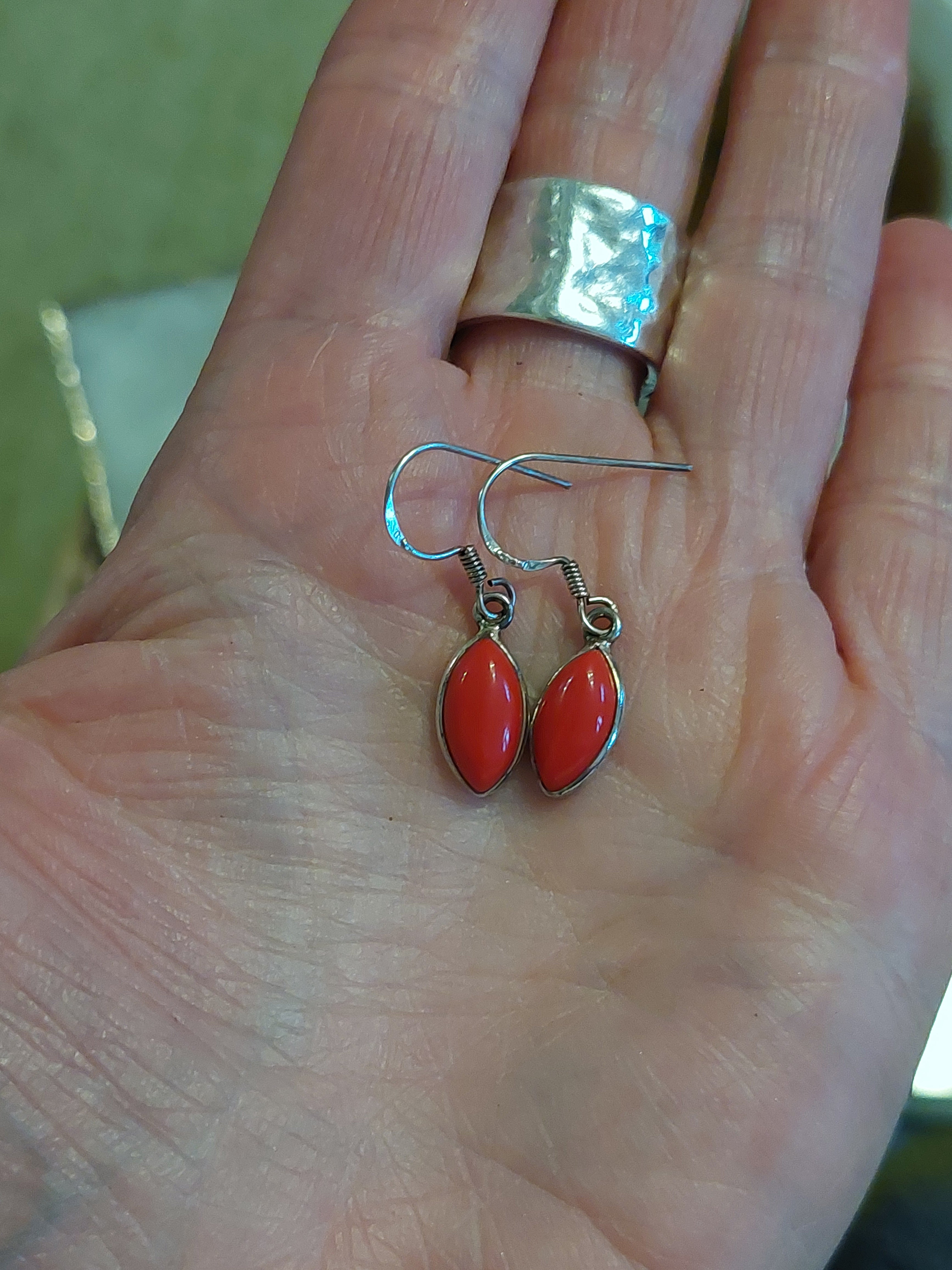 Red Coral Marquise Drop Earrings - 925 Sterling Silver (farmed & sustainable)