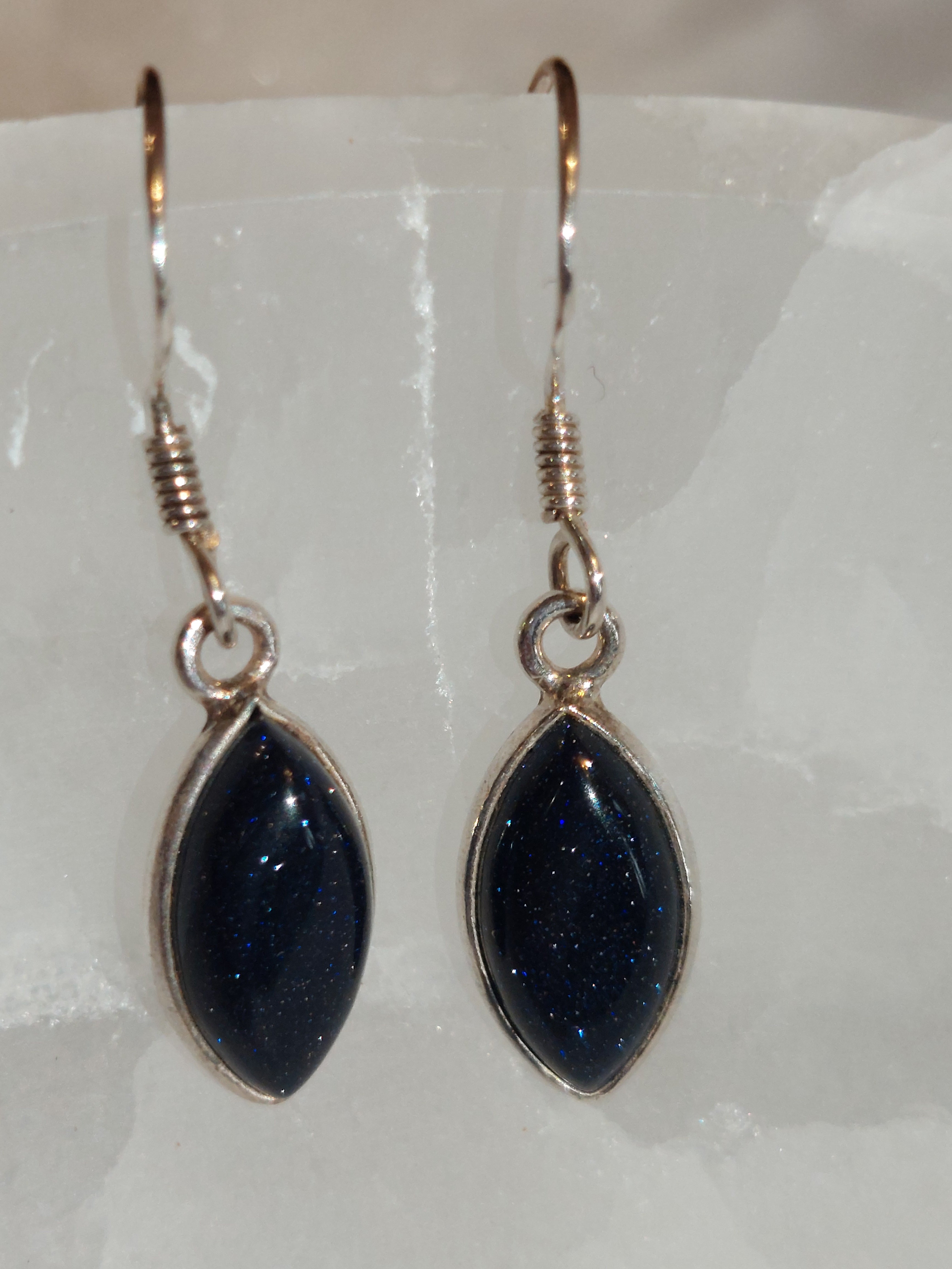 Blue Goldstone Marquise Drop Earrings - 925 Sterling Silver