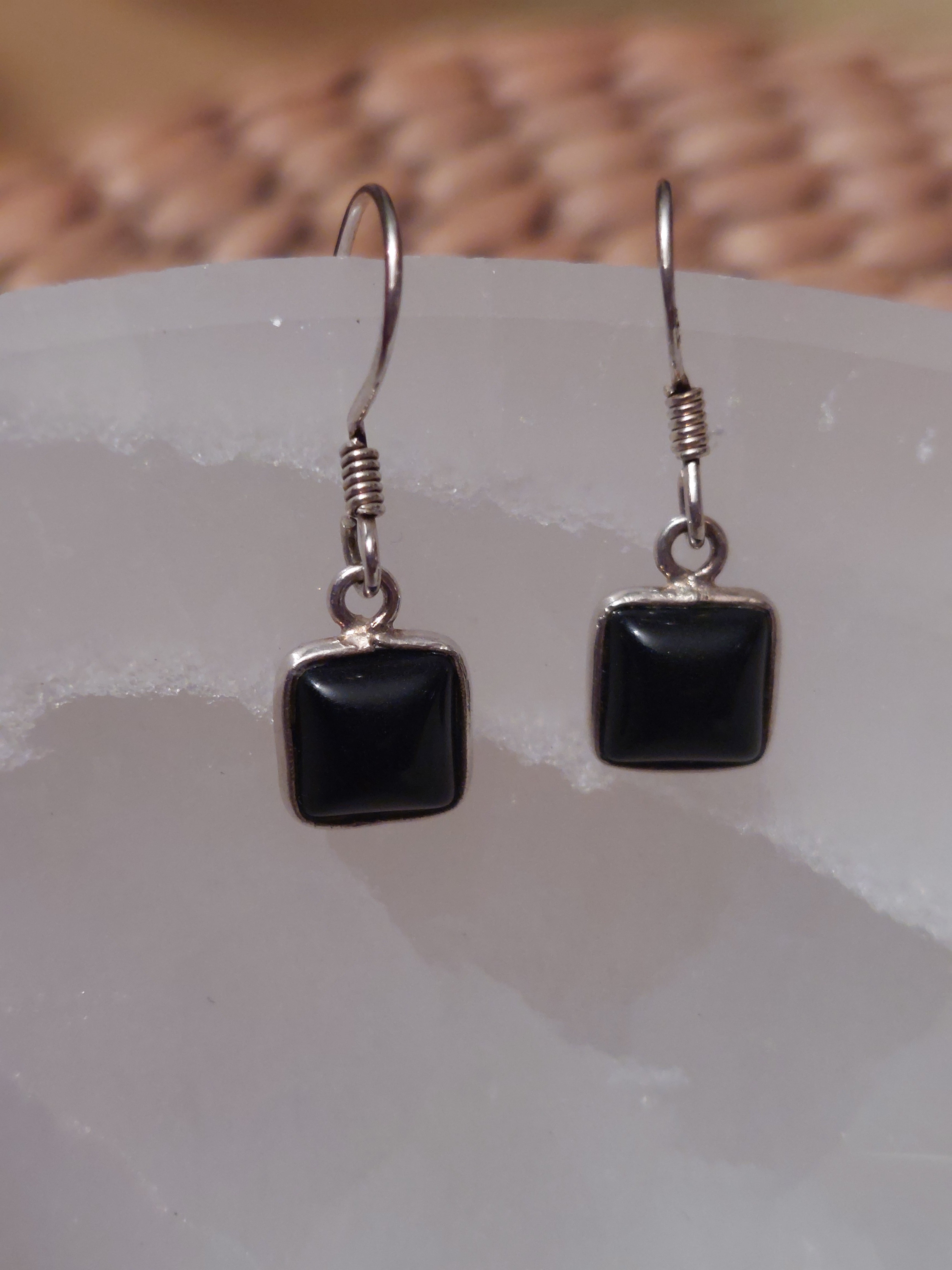 Black Onyx Square Drop Earrings - 925 Sterling Silver