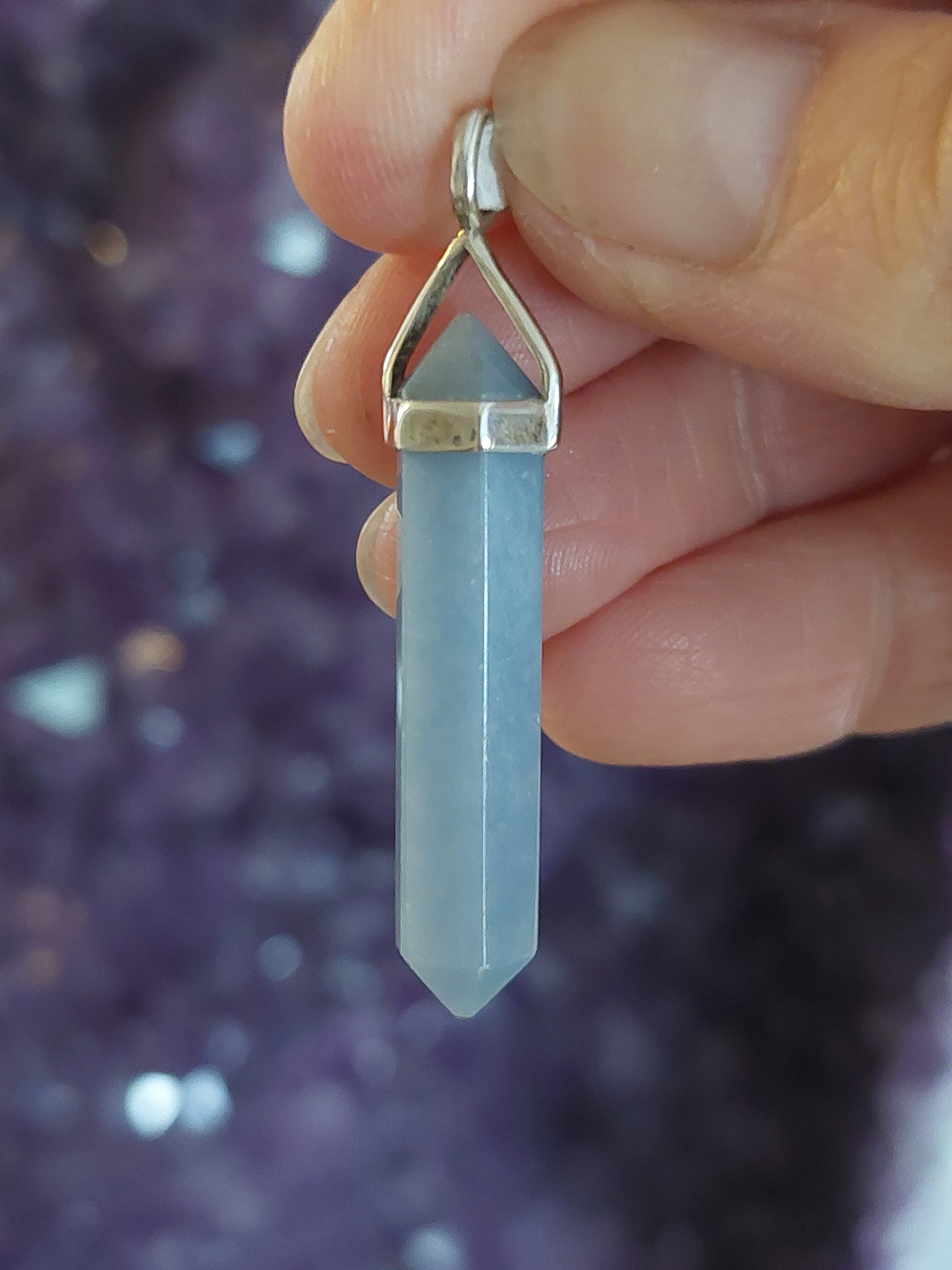 Angelite Double Terminated Point Pendant - 3.5cm - 925 Sterling Silver