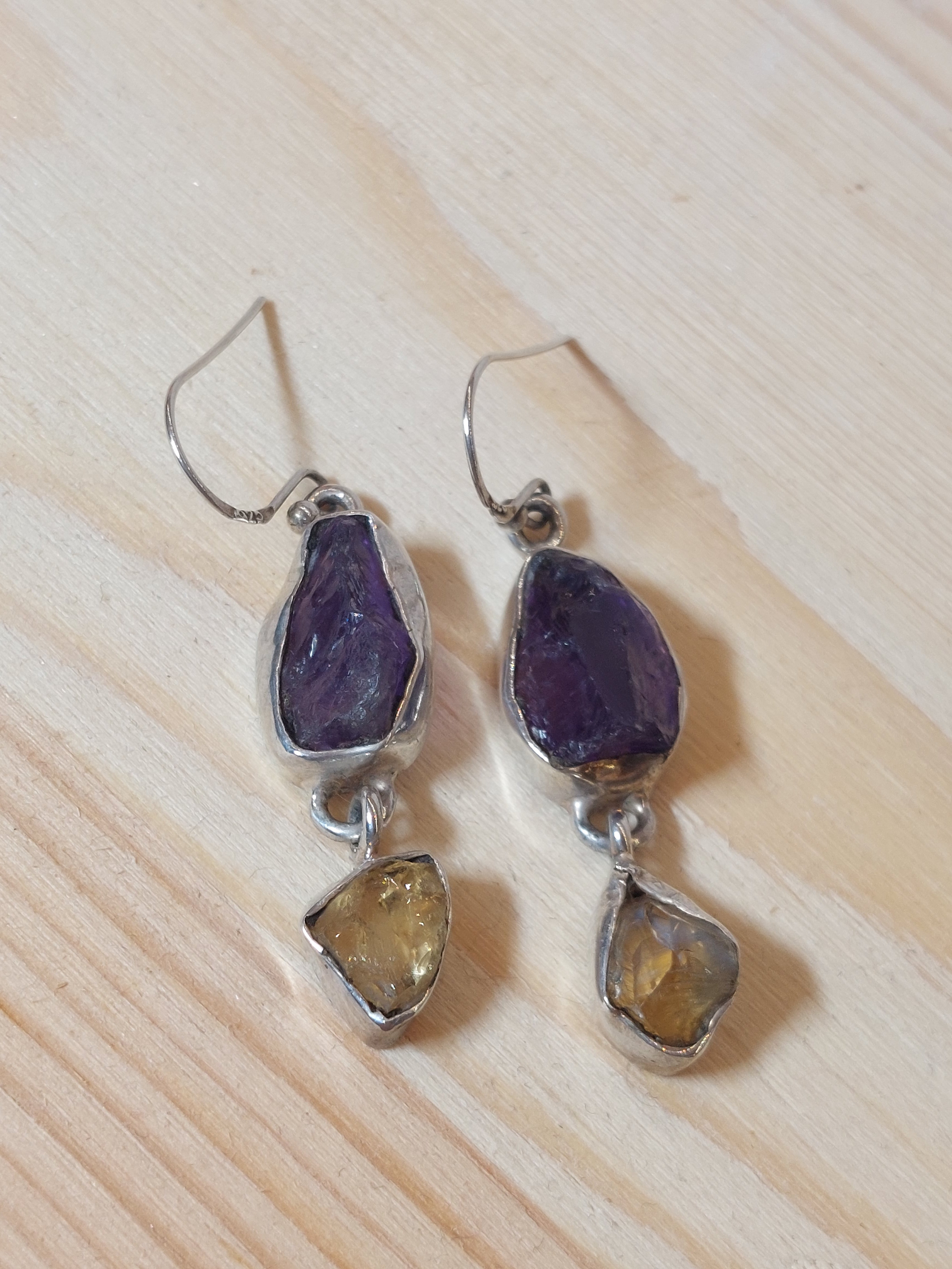 Amethyst and Citrine Natural Drop Earrings