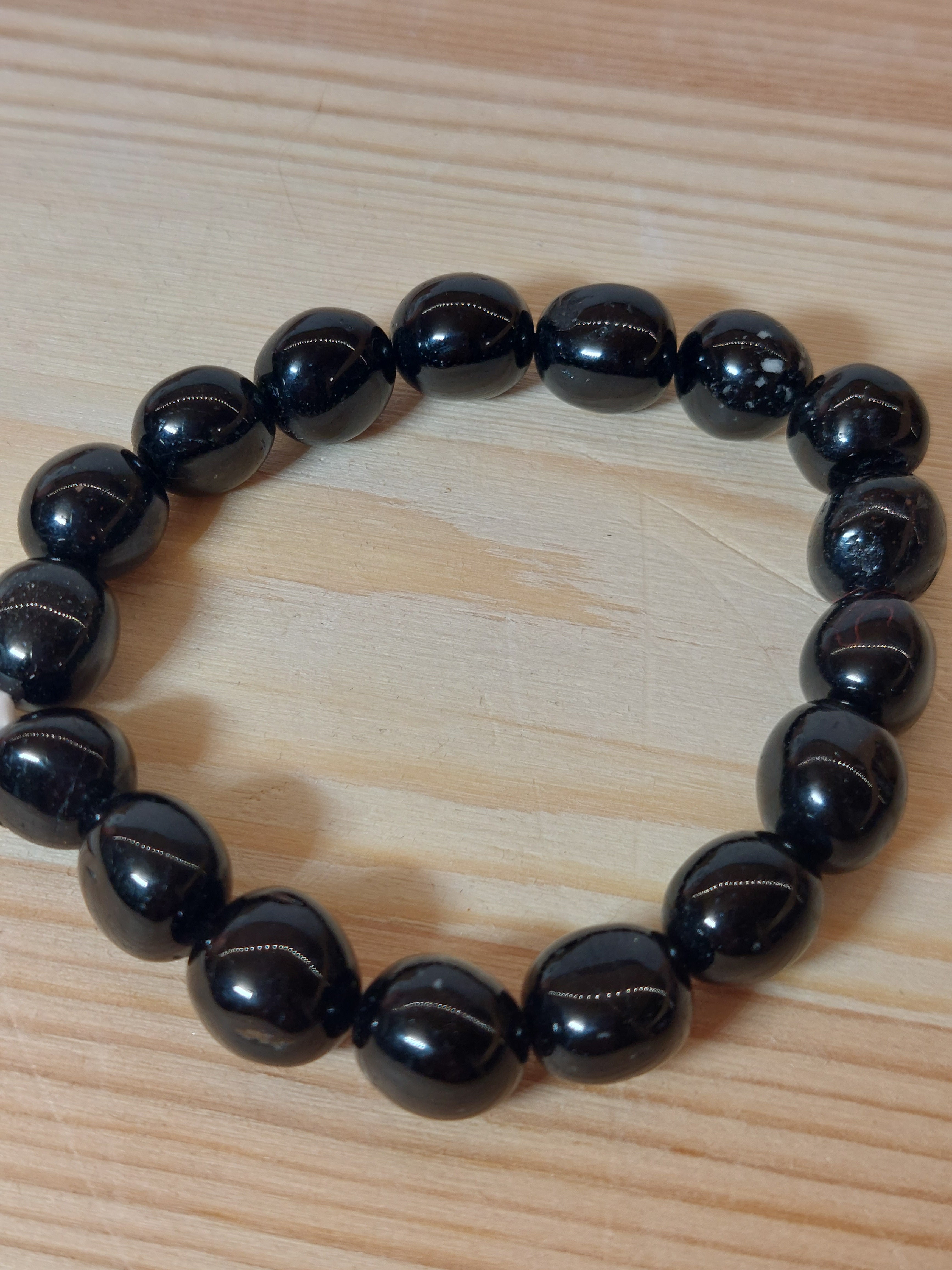 Black Tourmaline Nugget Bead Bracelet - 11mm Bead