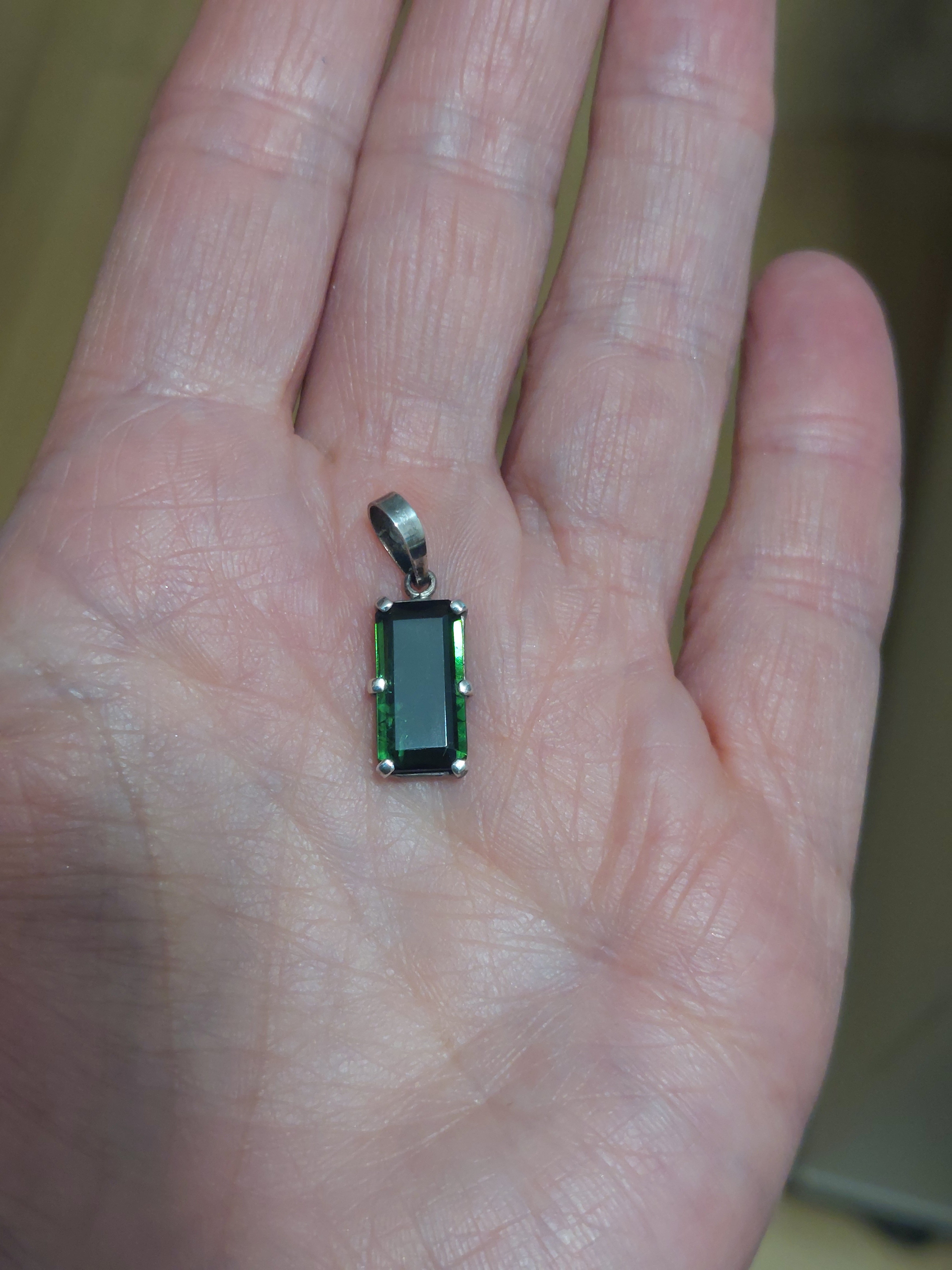 Green Tourmaline Rectangular Pendant - 95 Sterling Silver