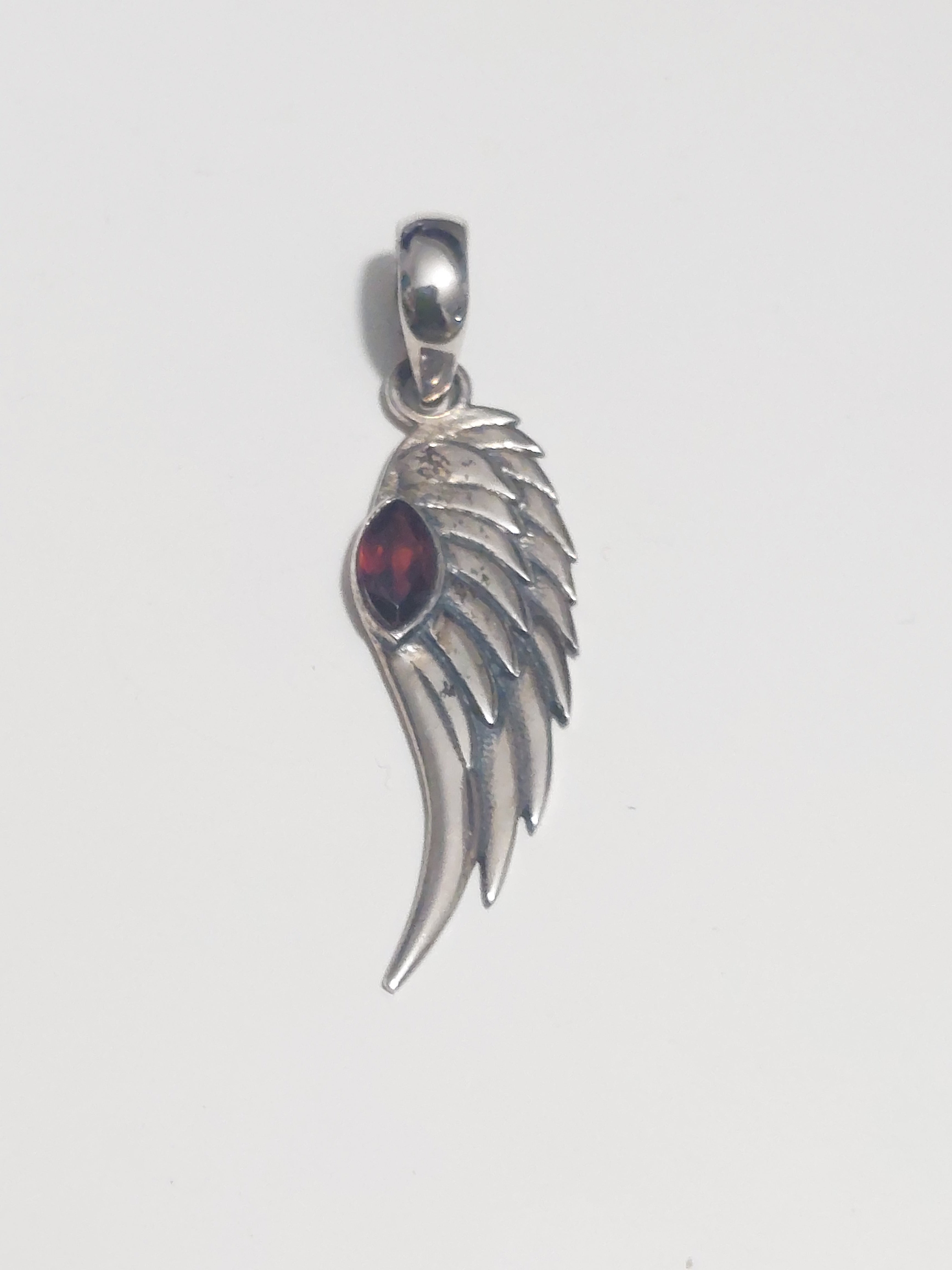 Garnet Angel Wing / Feather Pendant - 925 Sterling Silver