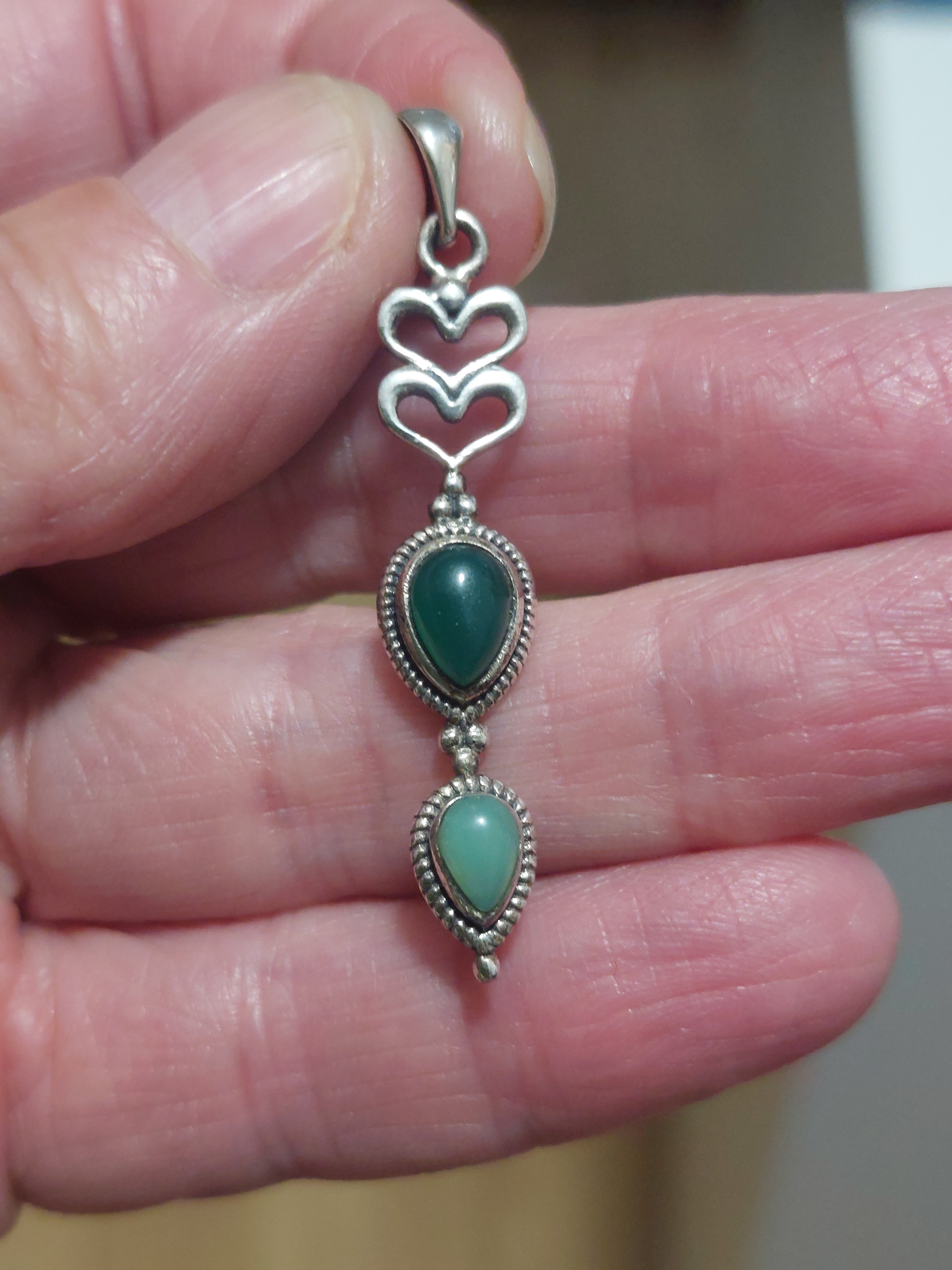 Emerald Heart Teardop Pendant -  925 Sterling Silver