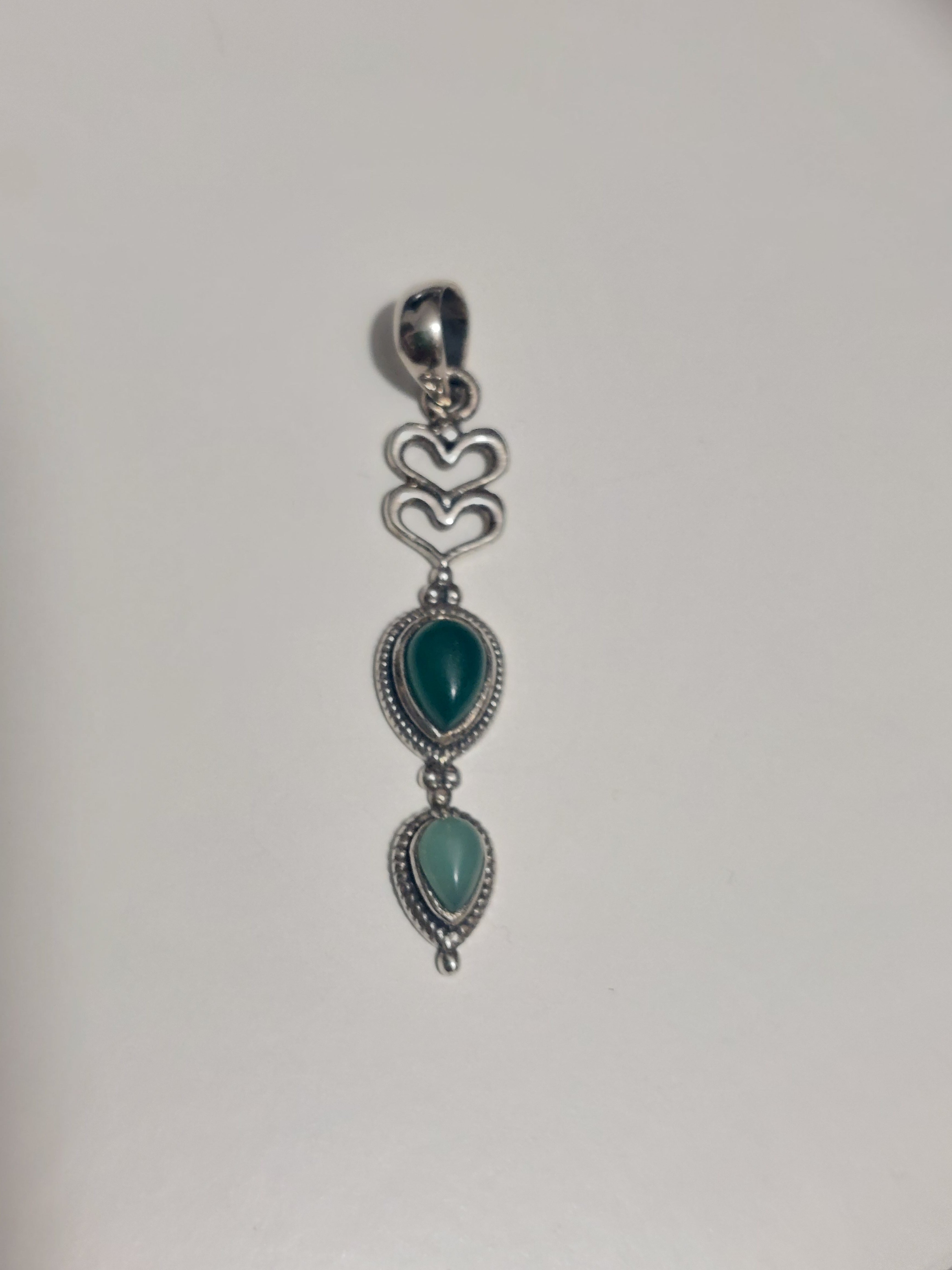 Emerald Heart Teardop Pendant -  925 Sterling Silver