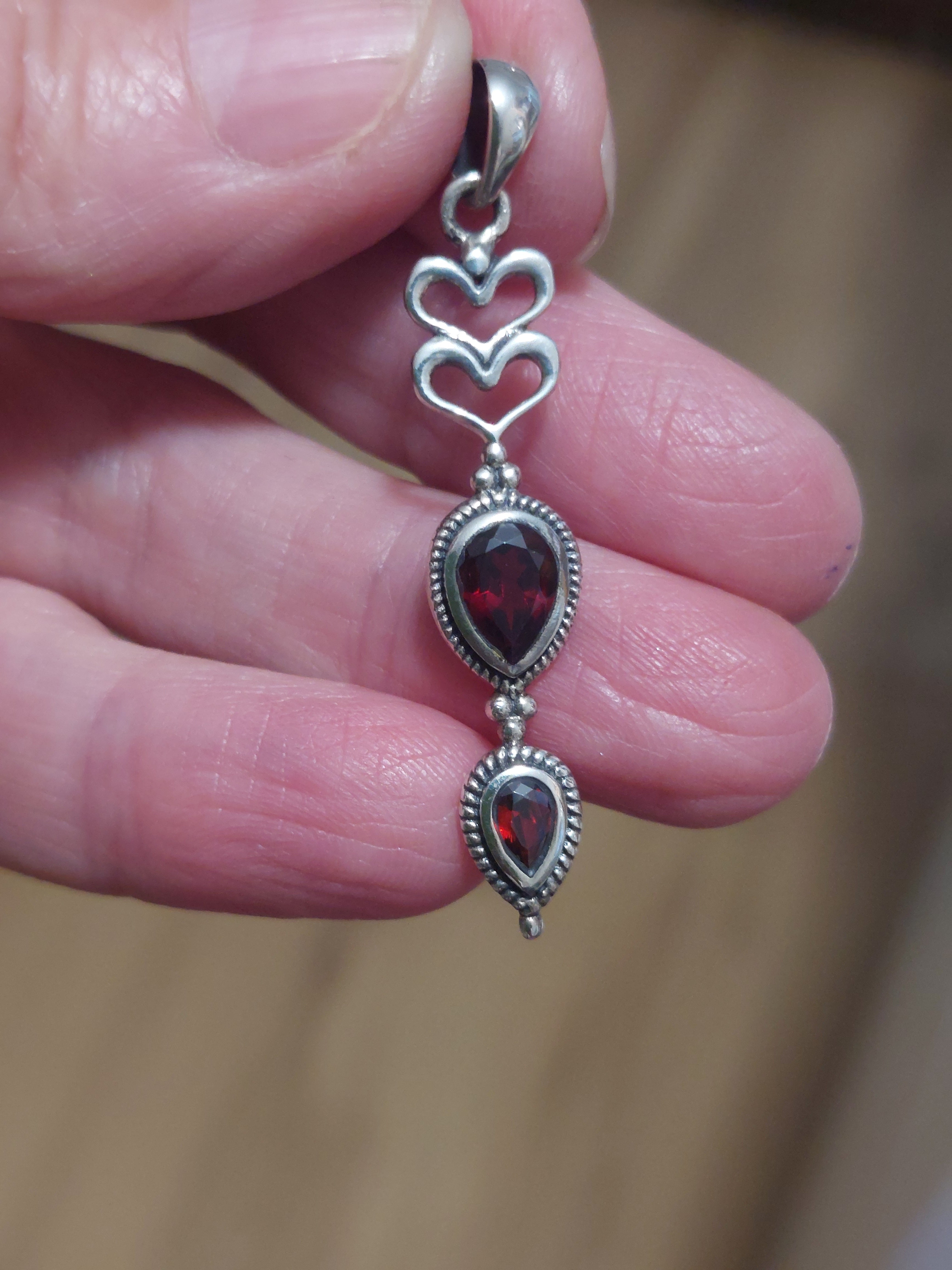 Garnet Heart Teardop Pendant -  925 Sterling Silver