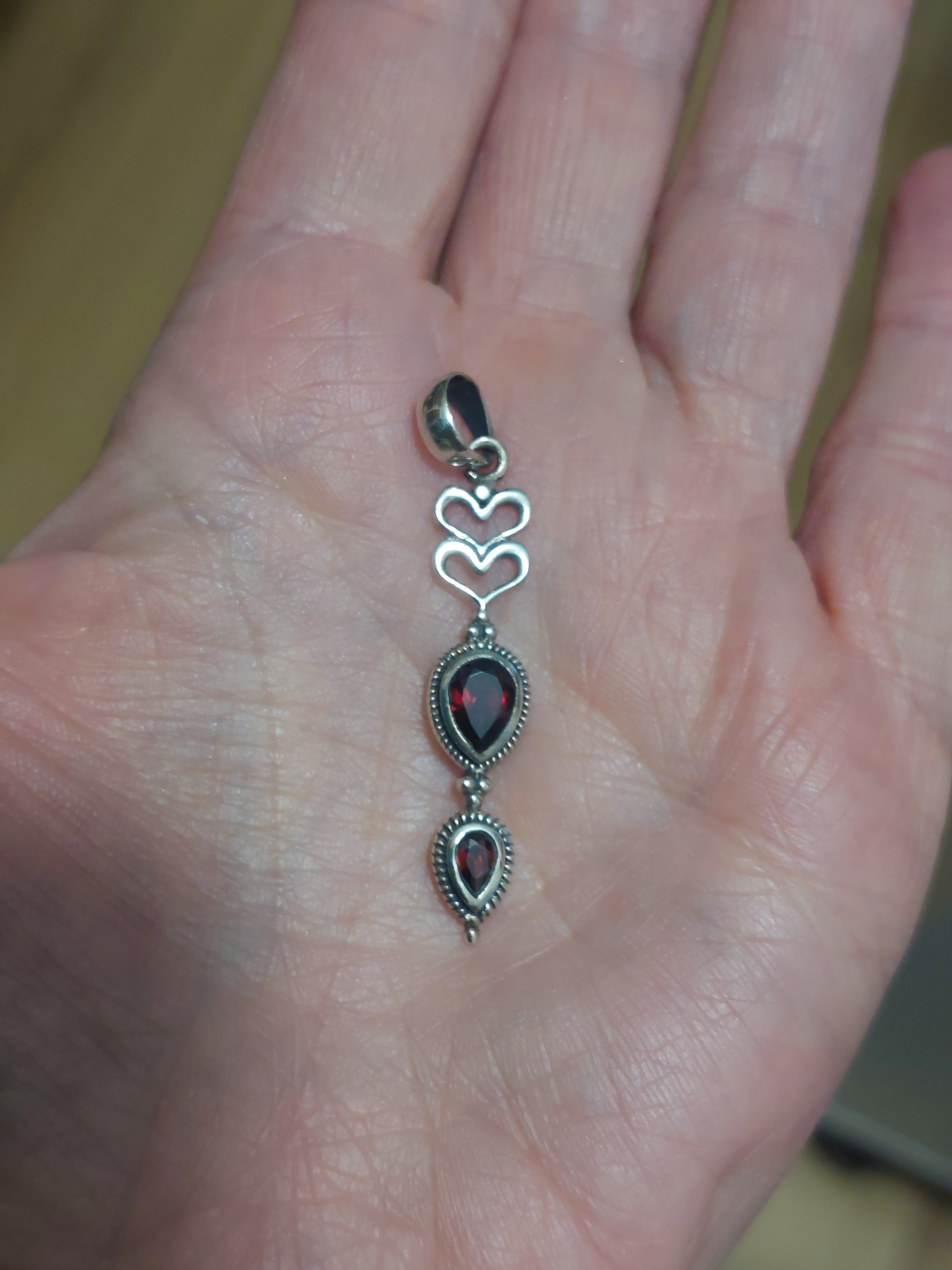 Garnet Heart Teardop Pendant -  925 Sterling Silver