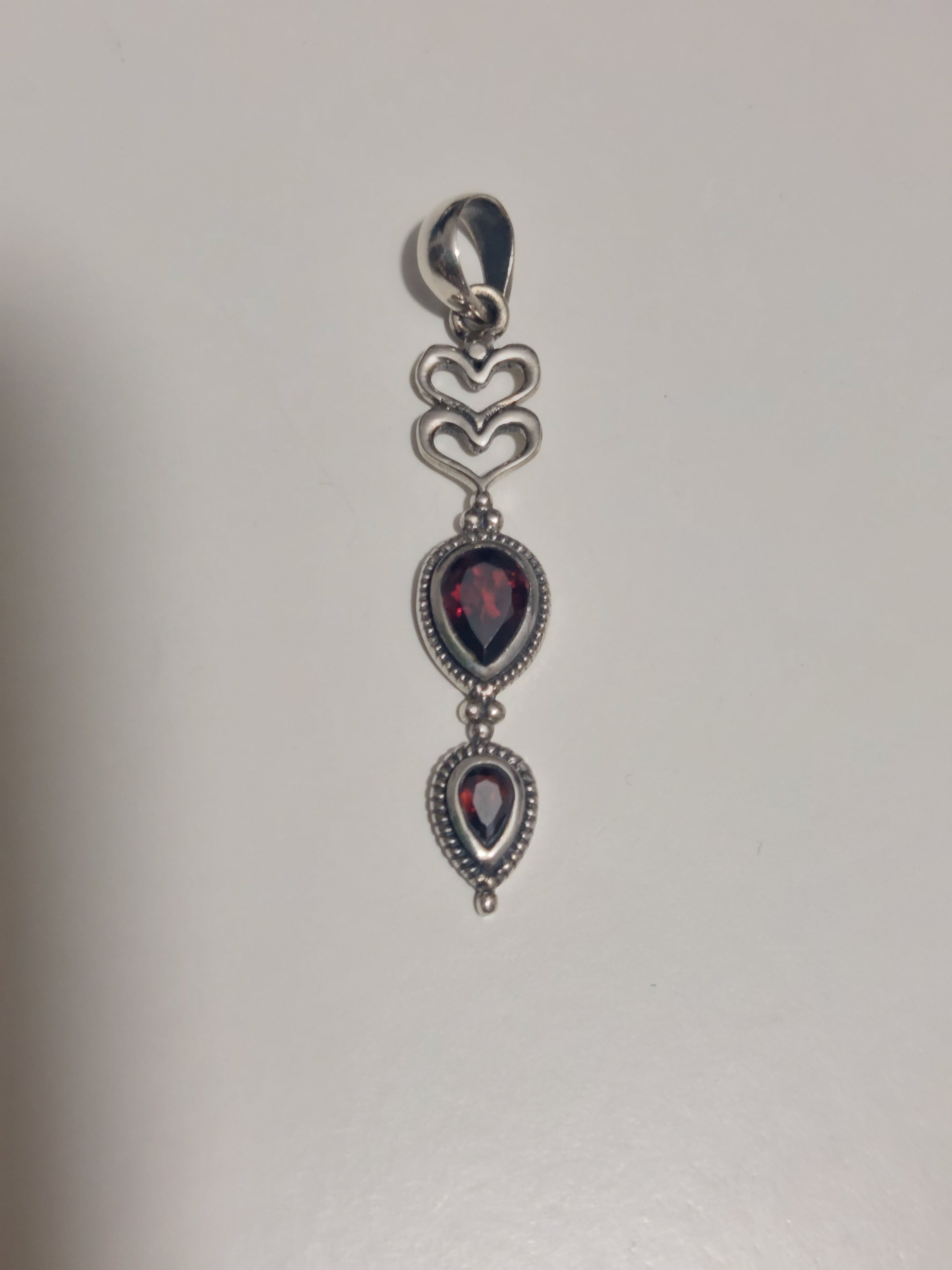 Garnet Heart Teardop Pendant -  925 Sterling Silver