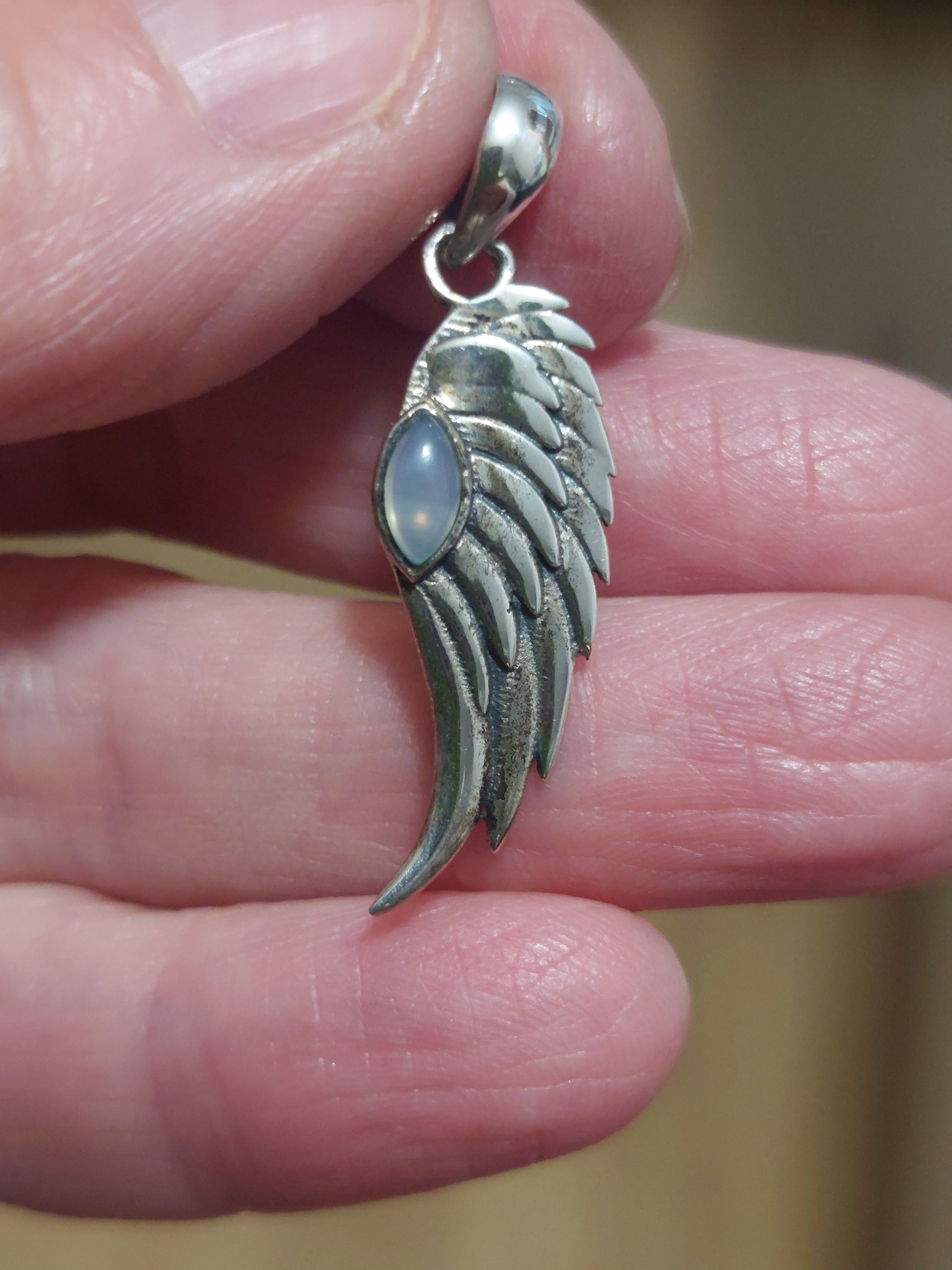 Onyx Angel Wing / Feather Pendant - 925 Sterling Silver