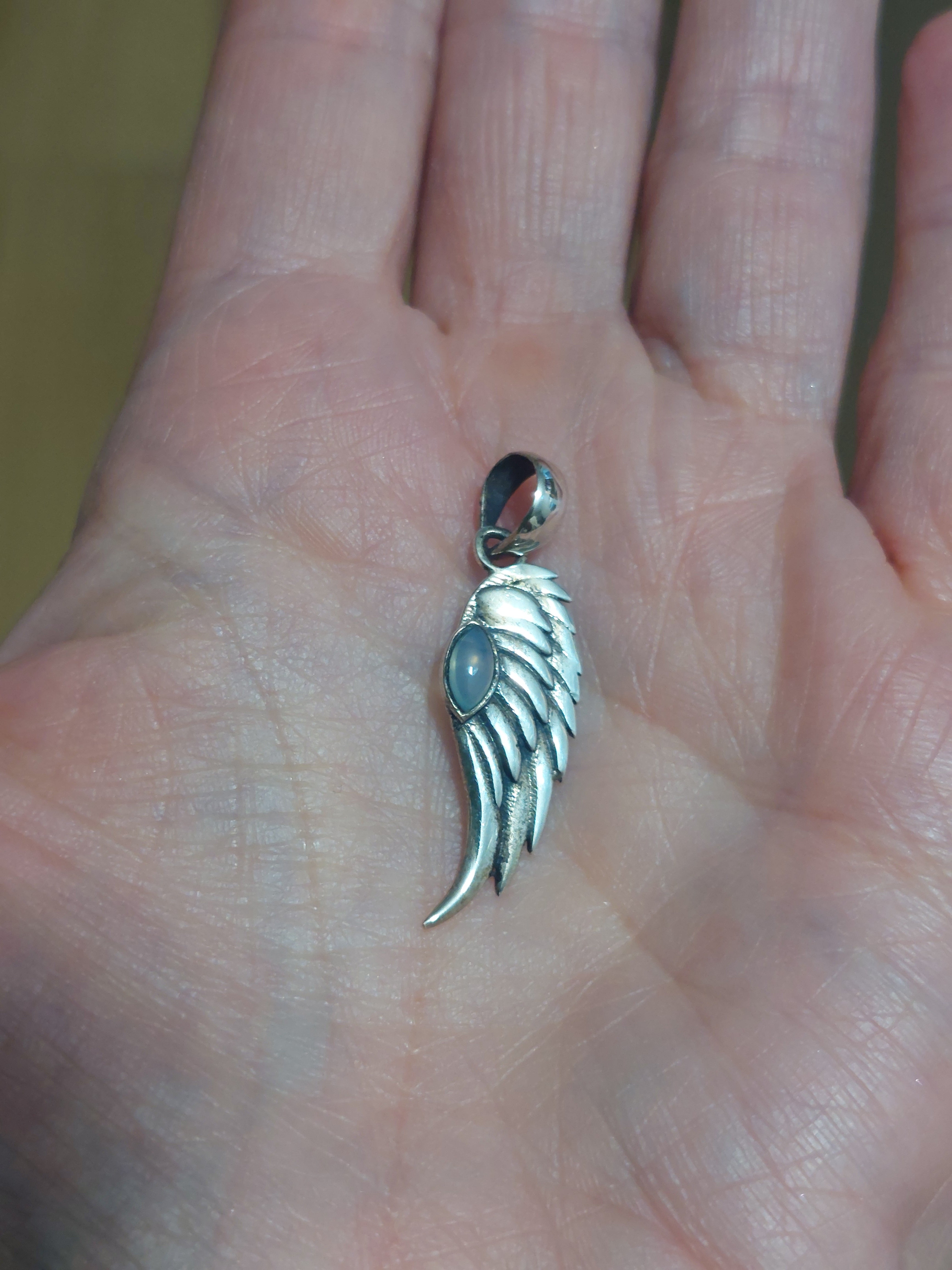 Onyx Angel Wing / Feather Pendant - 925 Sterling Silver