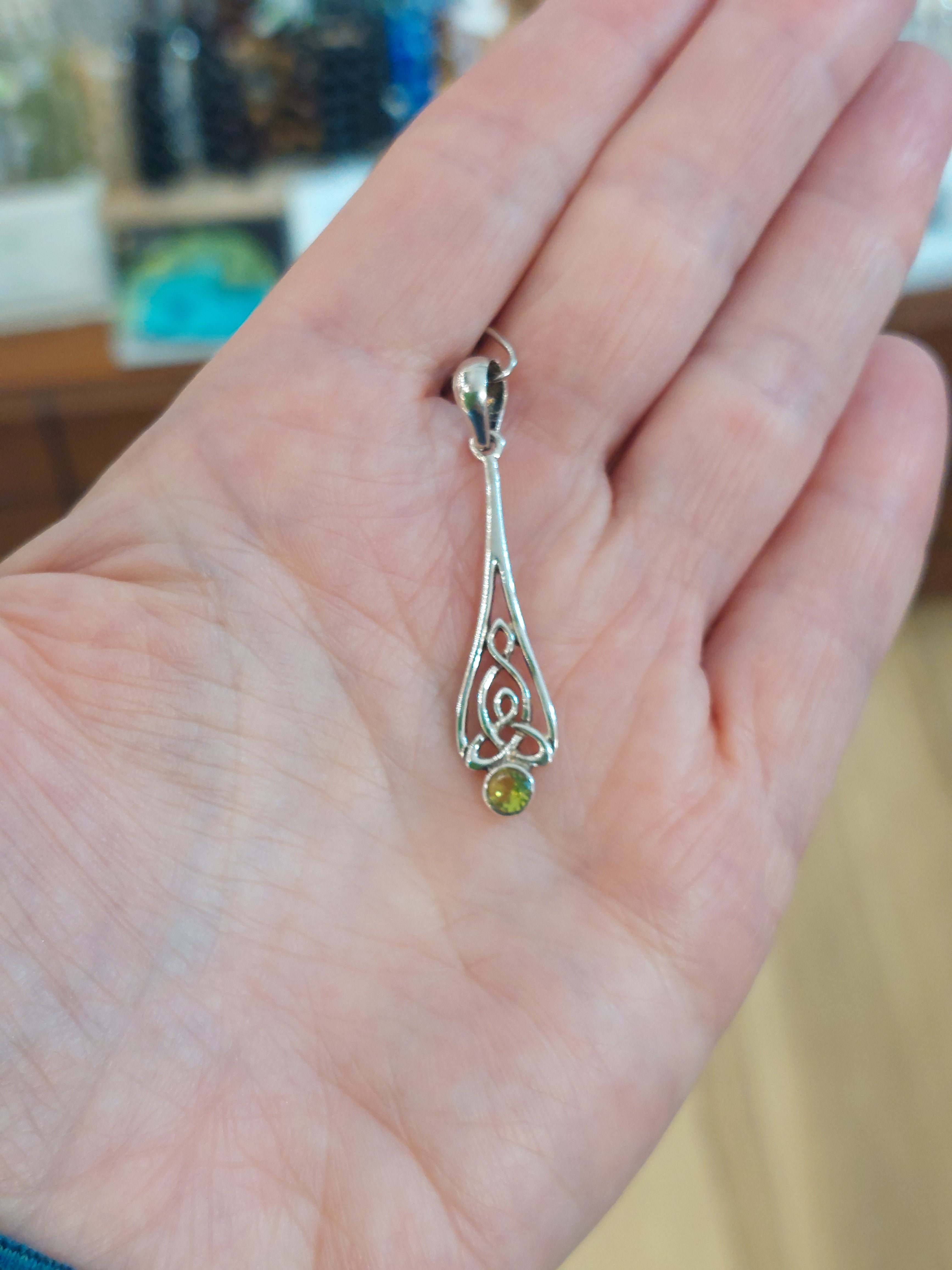 Peridot Art Nouveau Style Pendant -  925 Sterling Silver