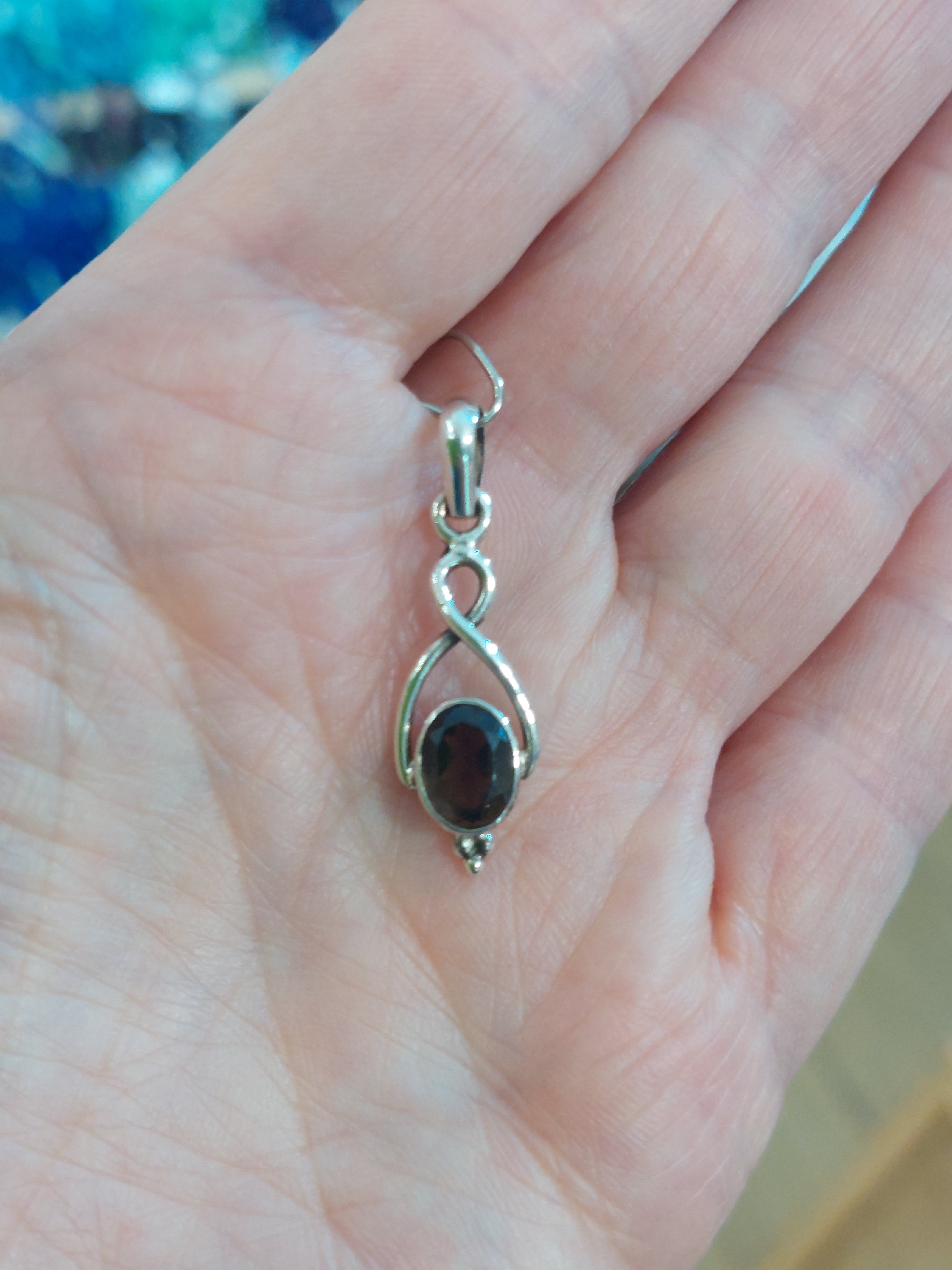 Smoky Quartz Faceted Oval Pendant - 925 Sterling Silver