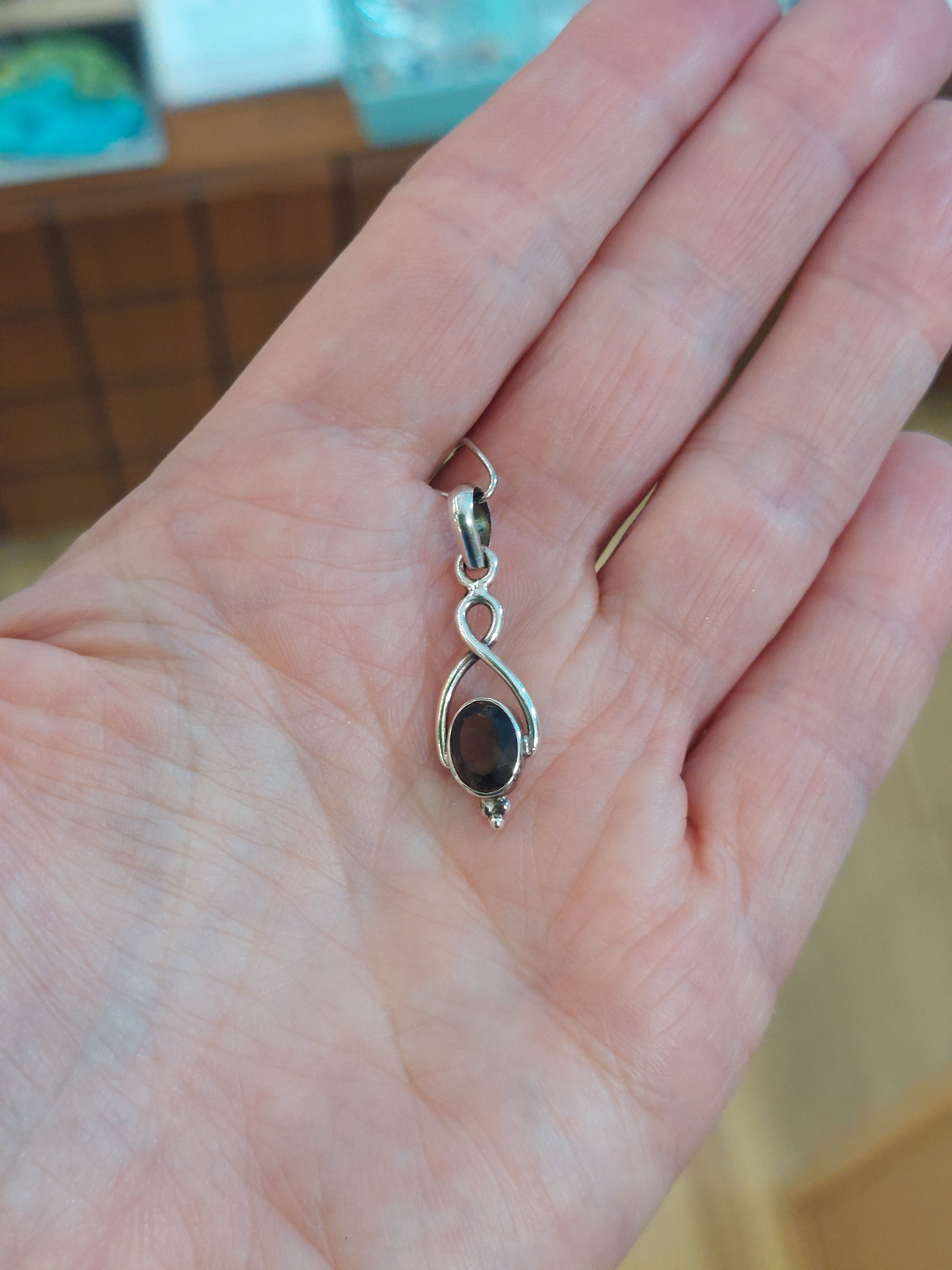 Smoky Quartz Faceted Oval Pendant - 925 Sterling Silver