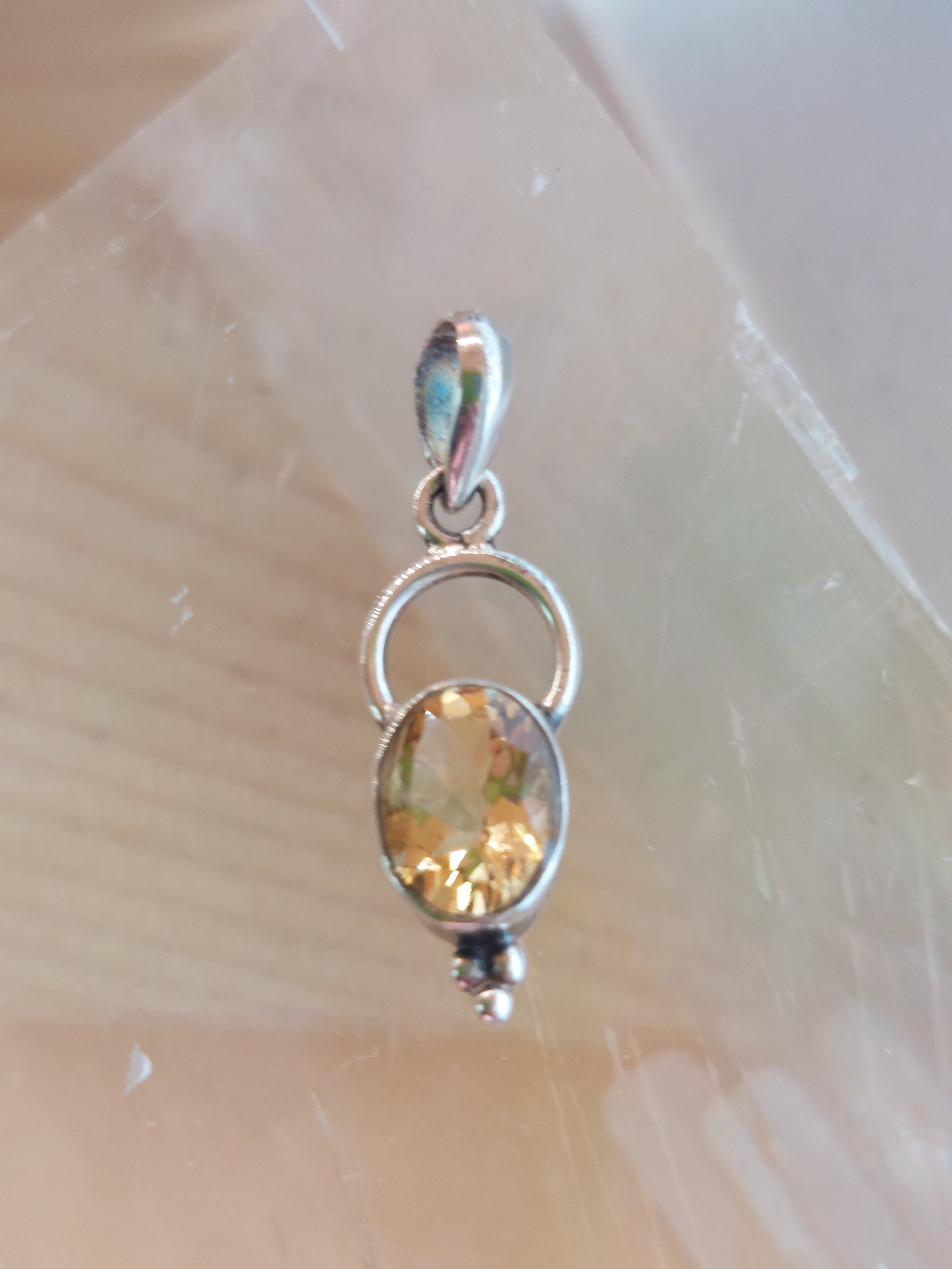 Citrine Faceted Oval Pendant- 925 Sterling Silver