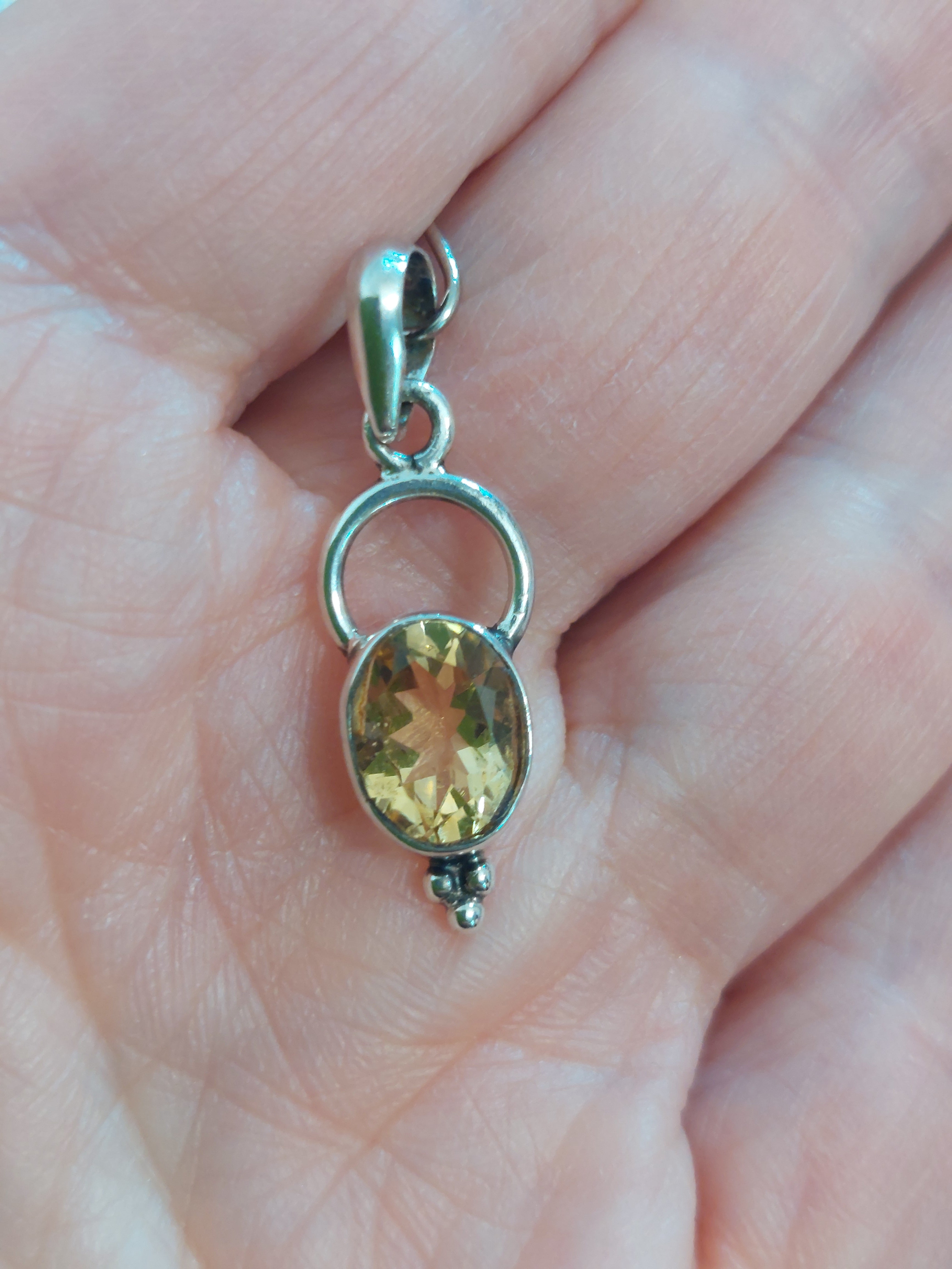 Citrine Faceted Oval Pendant- 925 Sterling Silver