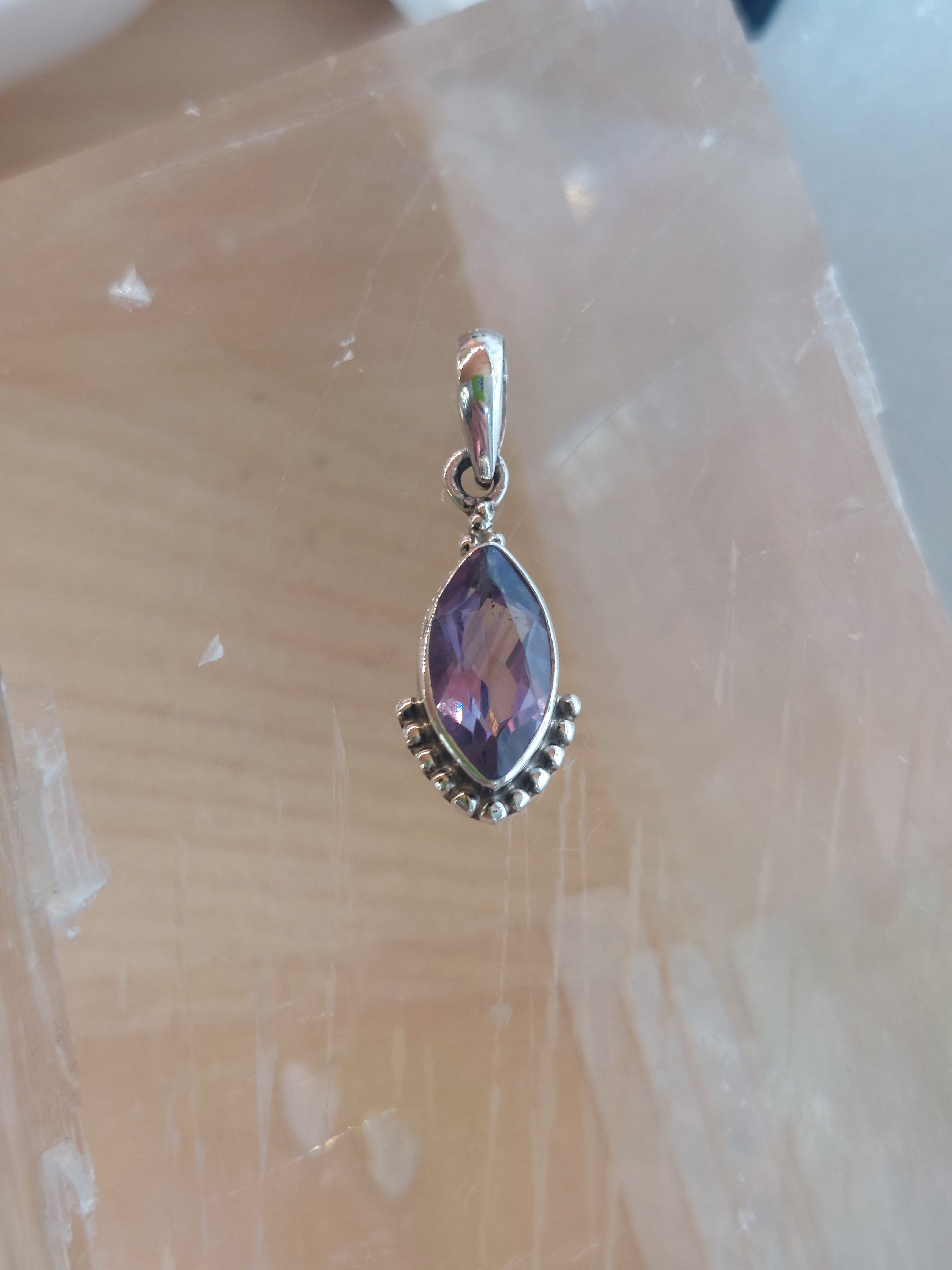 Amethyst Faceted Marquise Pendant - 925 Sterling Silver