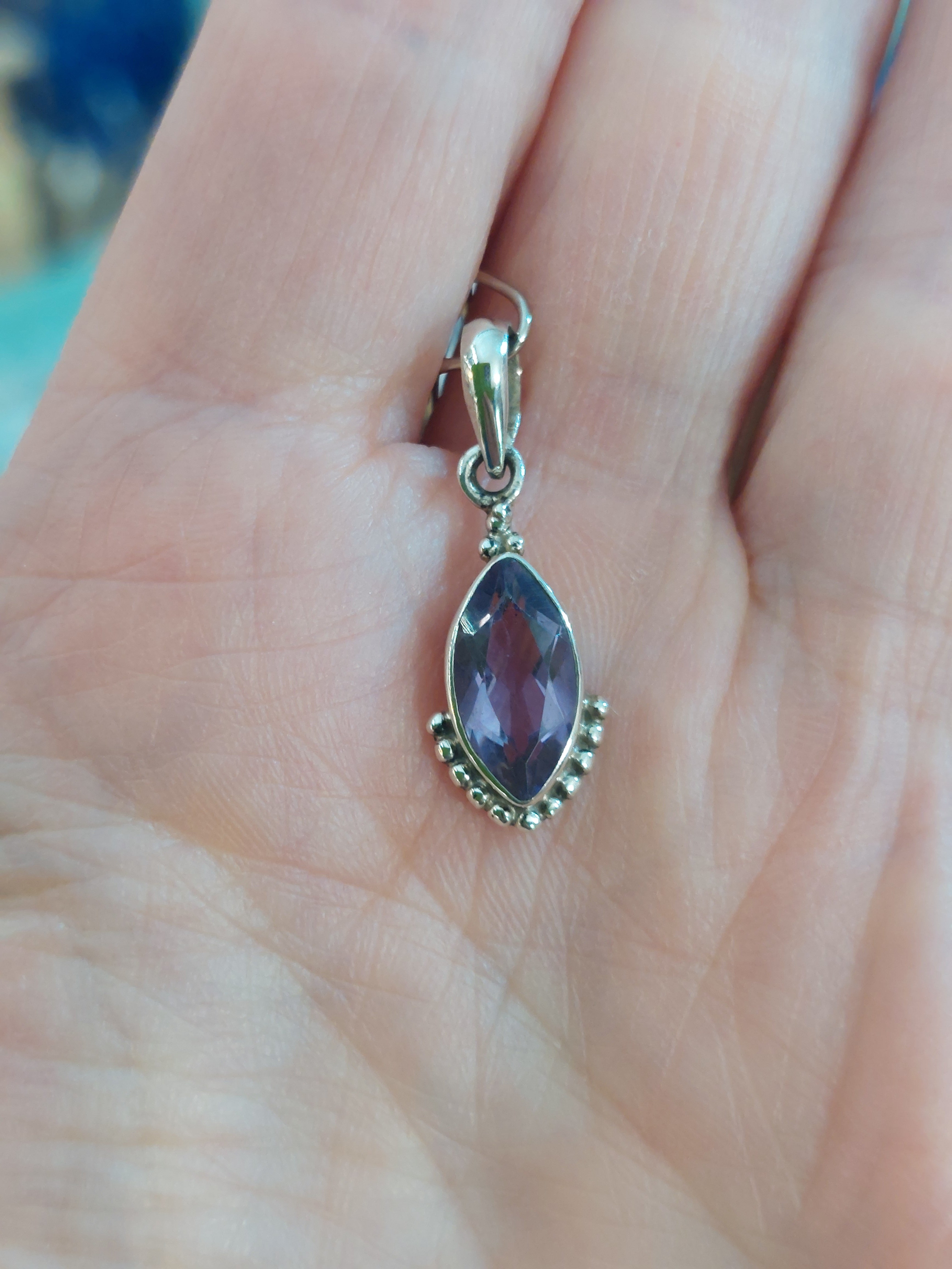 Amethyst Faceted Marquise Pendant - 925 Sterling Silver