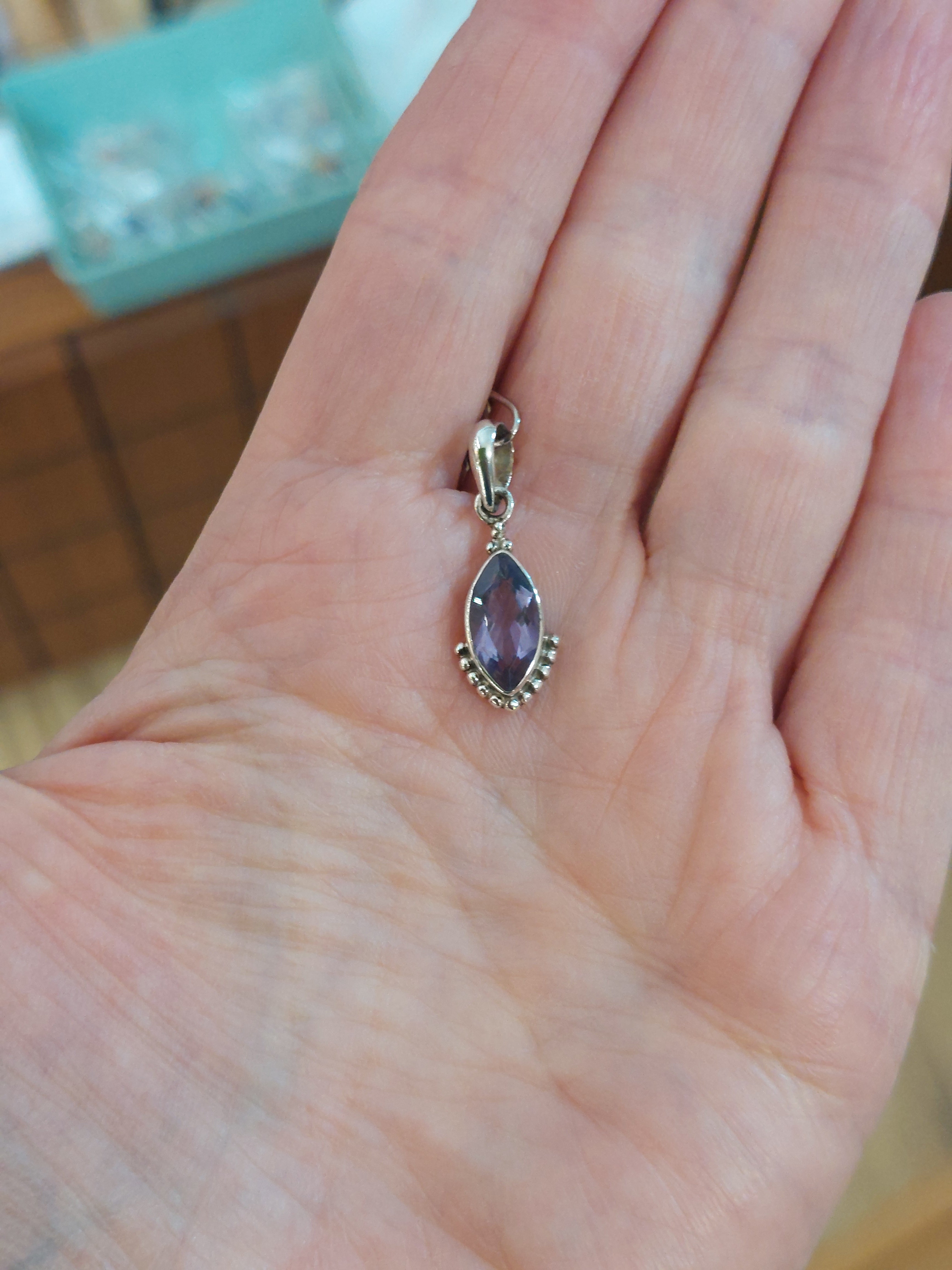 Amethyst Faceted Marquise Pendant - 925 Sterling Silver