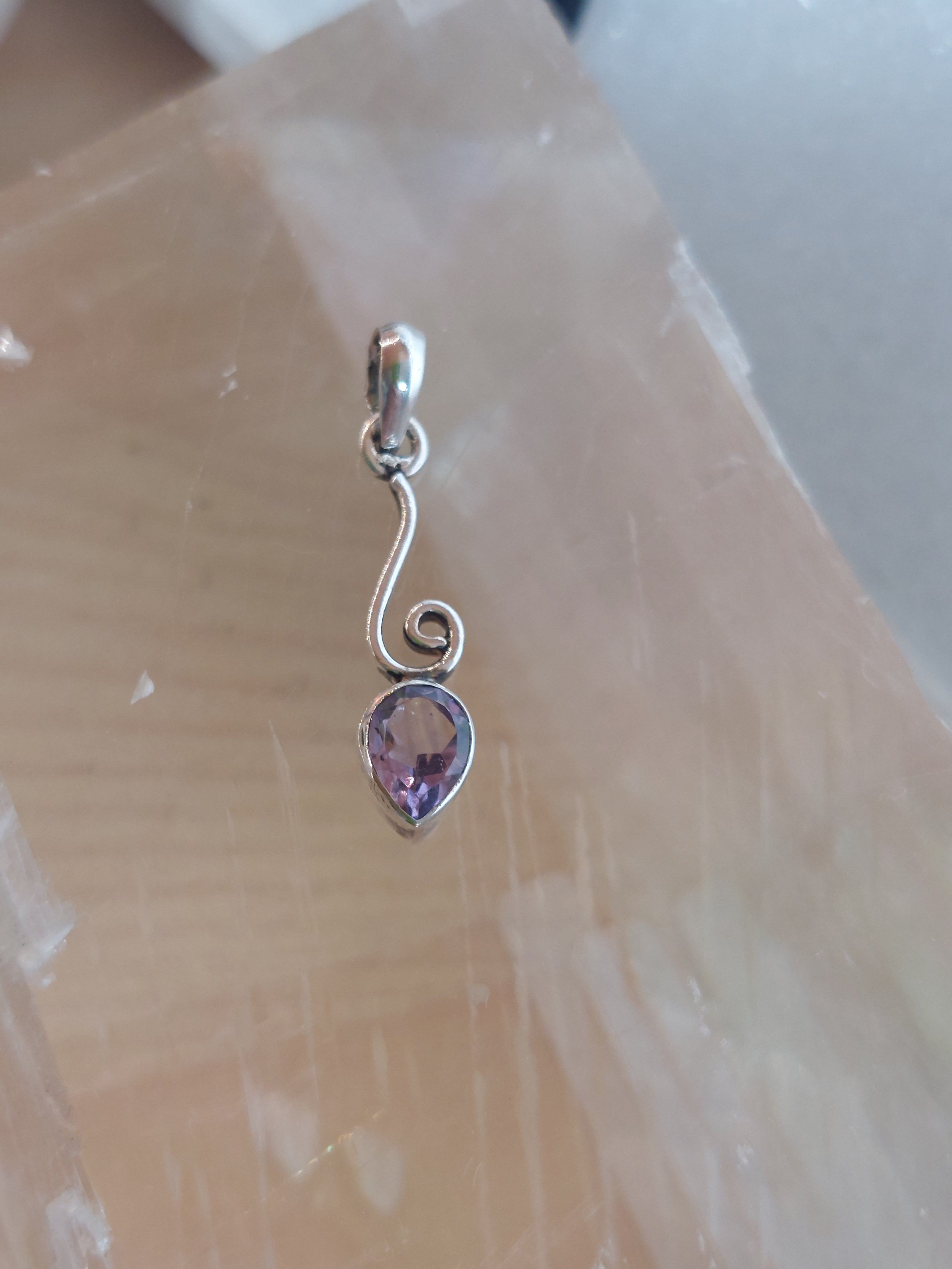 Amethyst Faceted Teardrop Swirl Pendant - 925 Sterling Silver