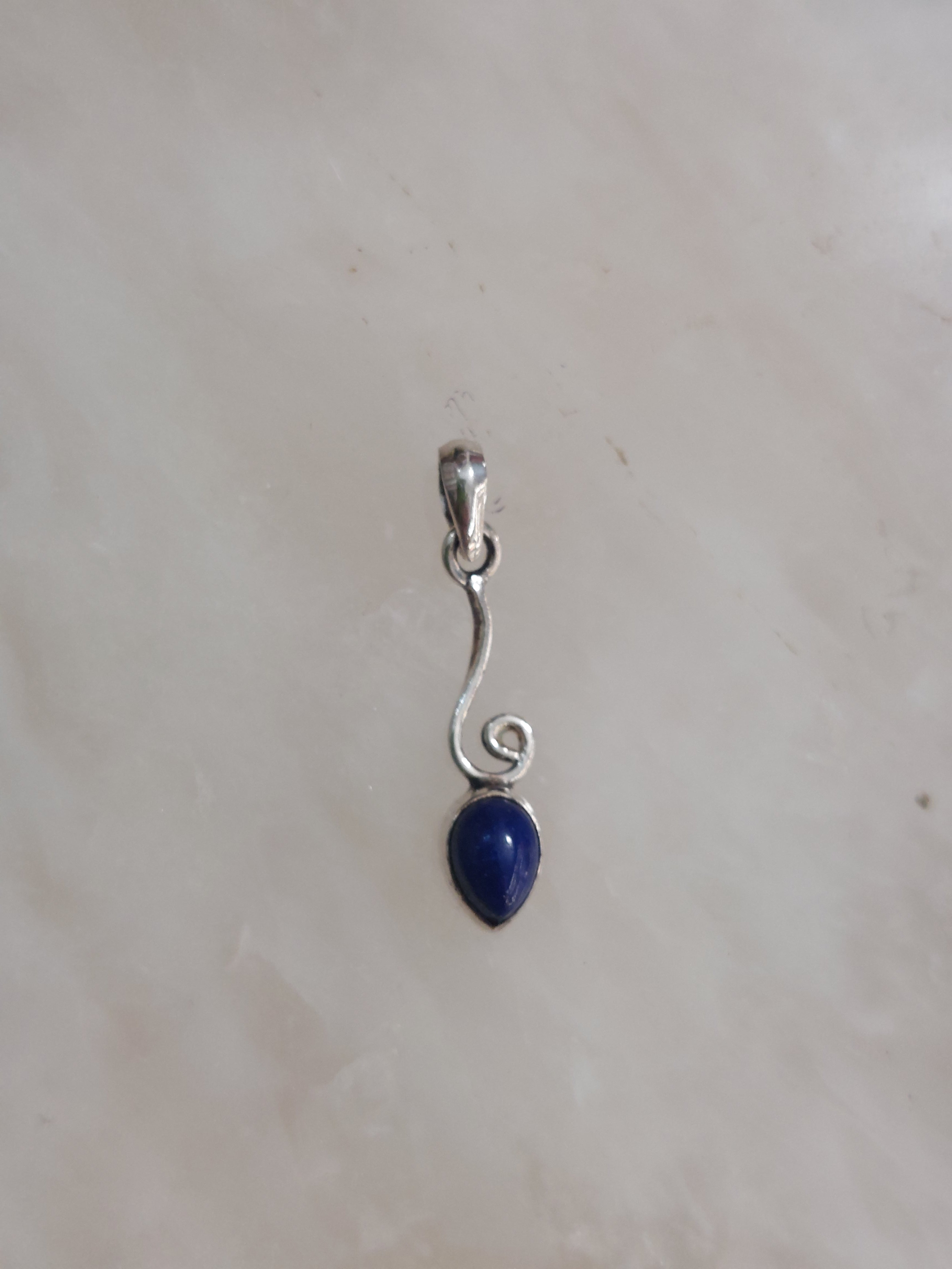 Lapis Lazuli Small Reversed Teardrop on Swirl Pendant - 925 Sterling Silver