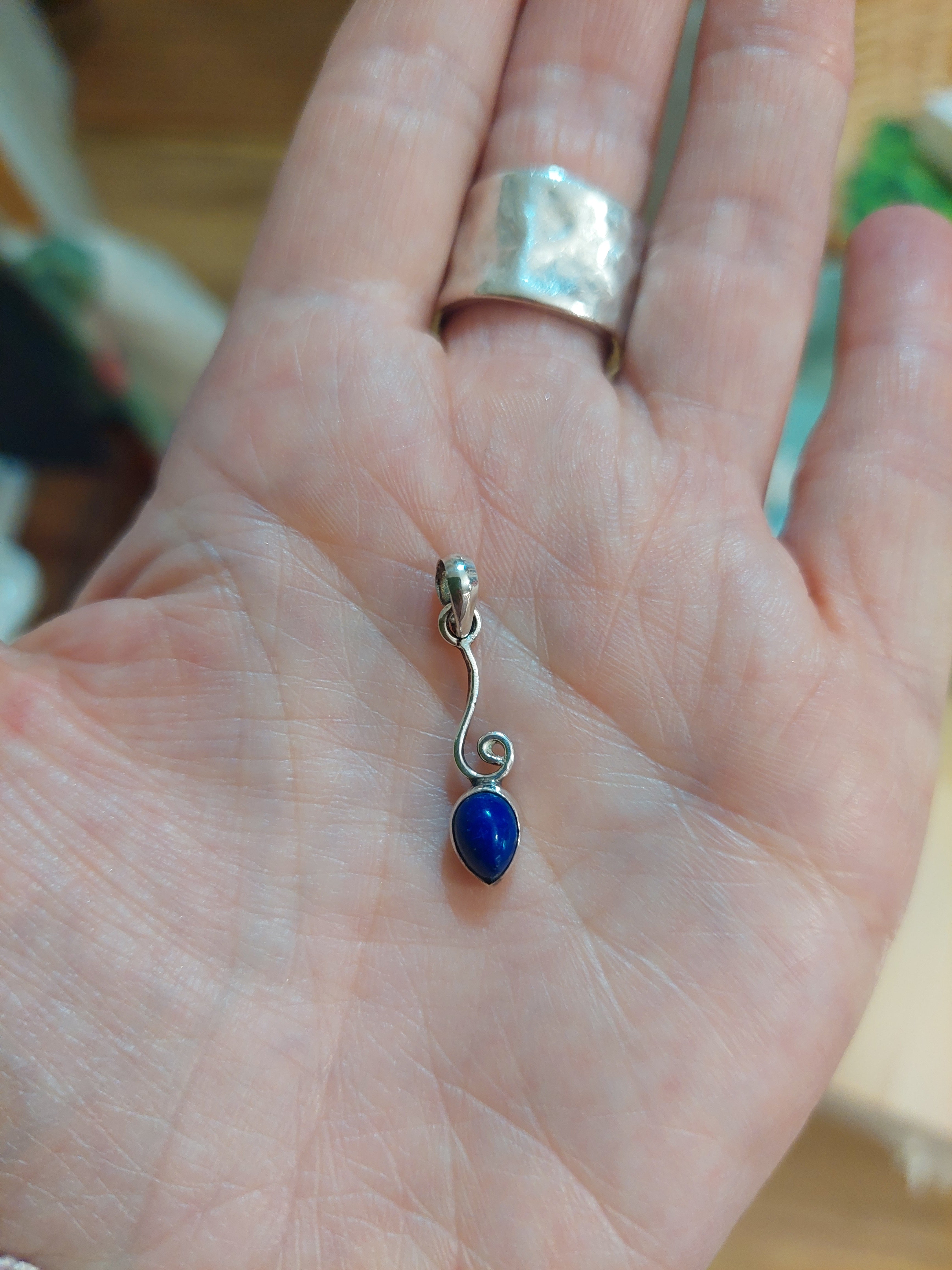 Lapis Lazuli Small Reversed Teardrop on Swirl Pendant - 925 Sterling Silver