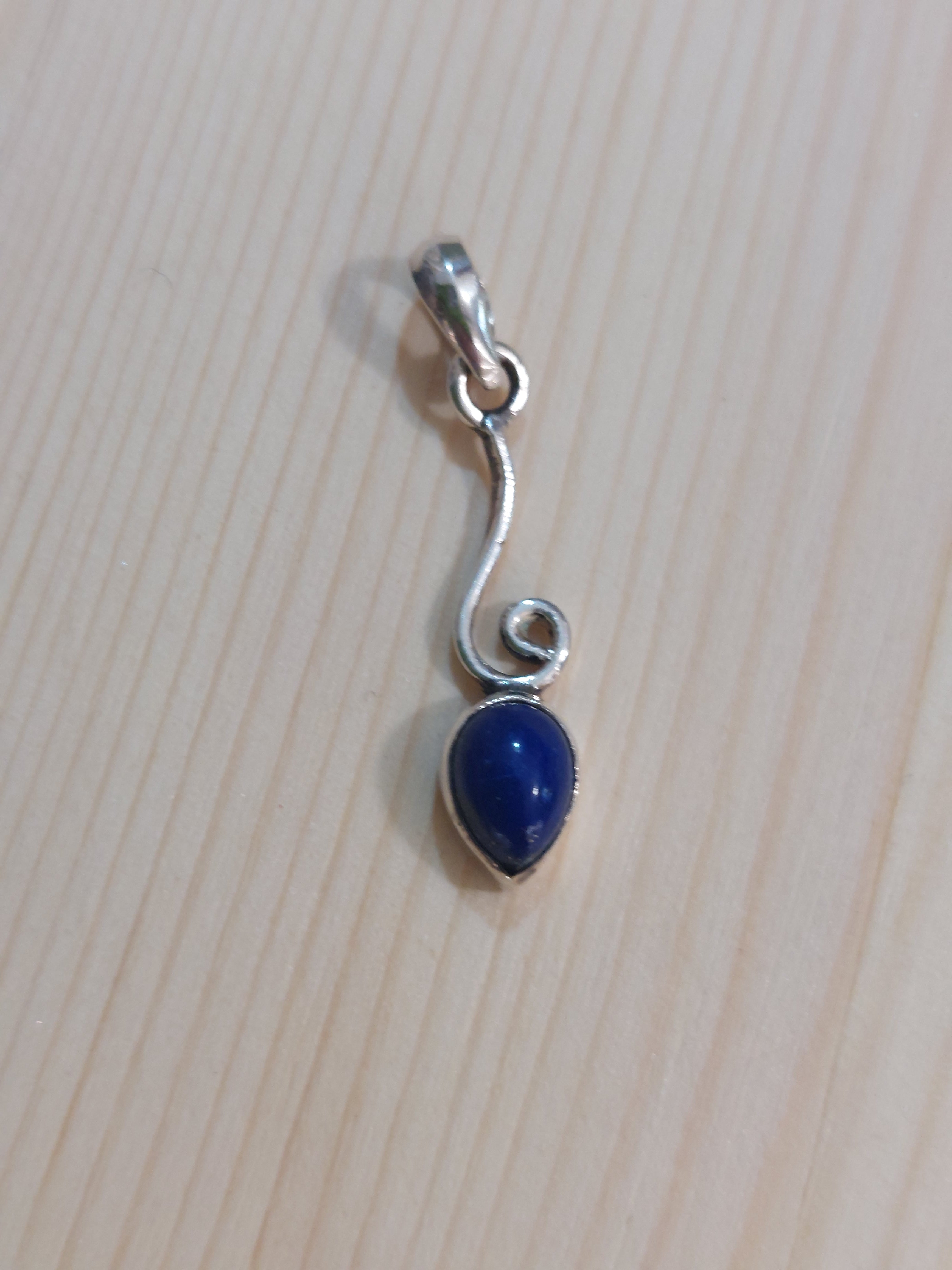 Lapis Lazuli Small Reversed Teardrop on Swirl Pendant - 925 Sterling Silver