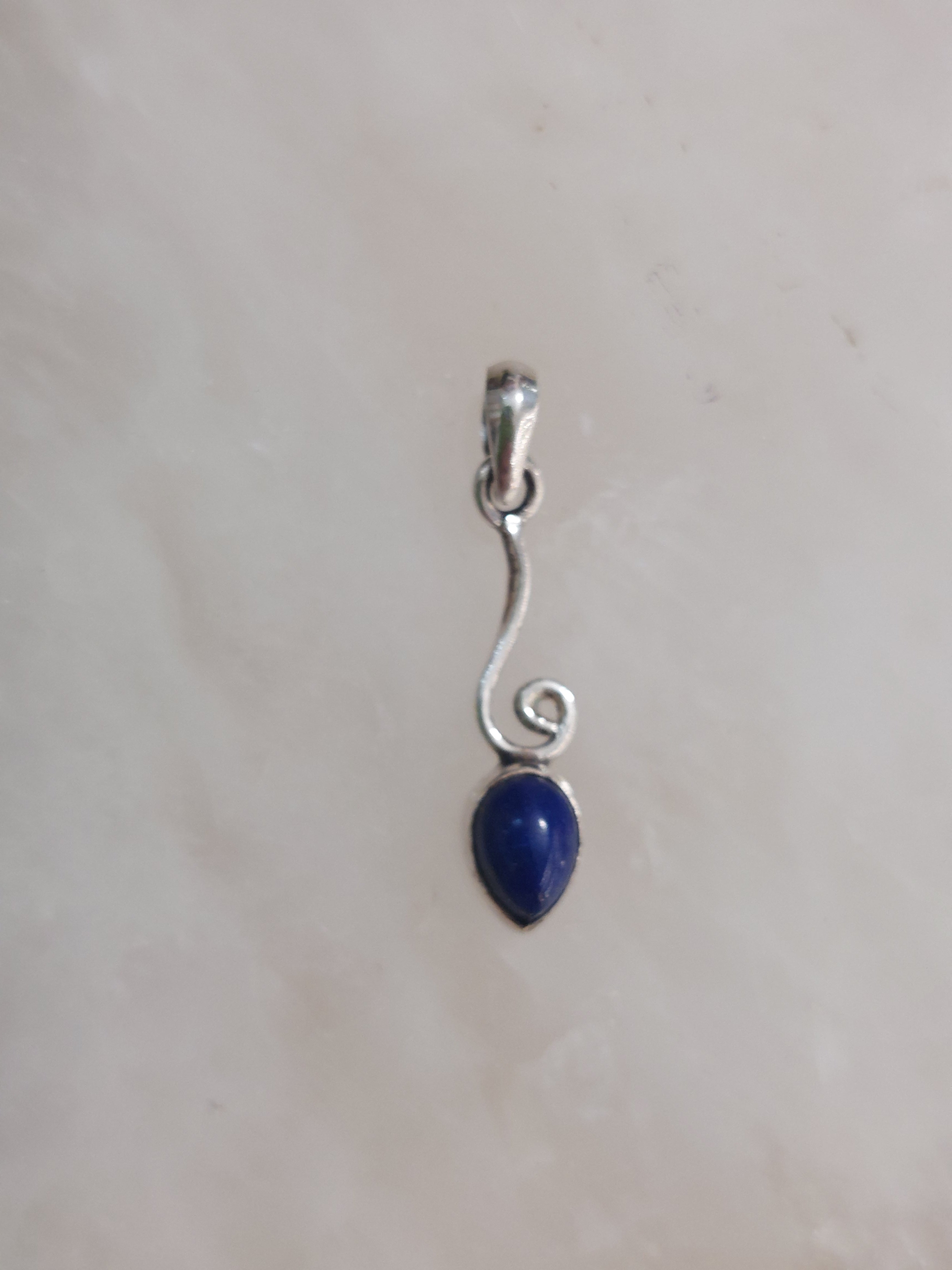 Lapis Lazuli Small Reversed Teardrop on Swirl Pendant - 925 Sterling Silver