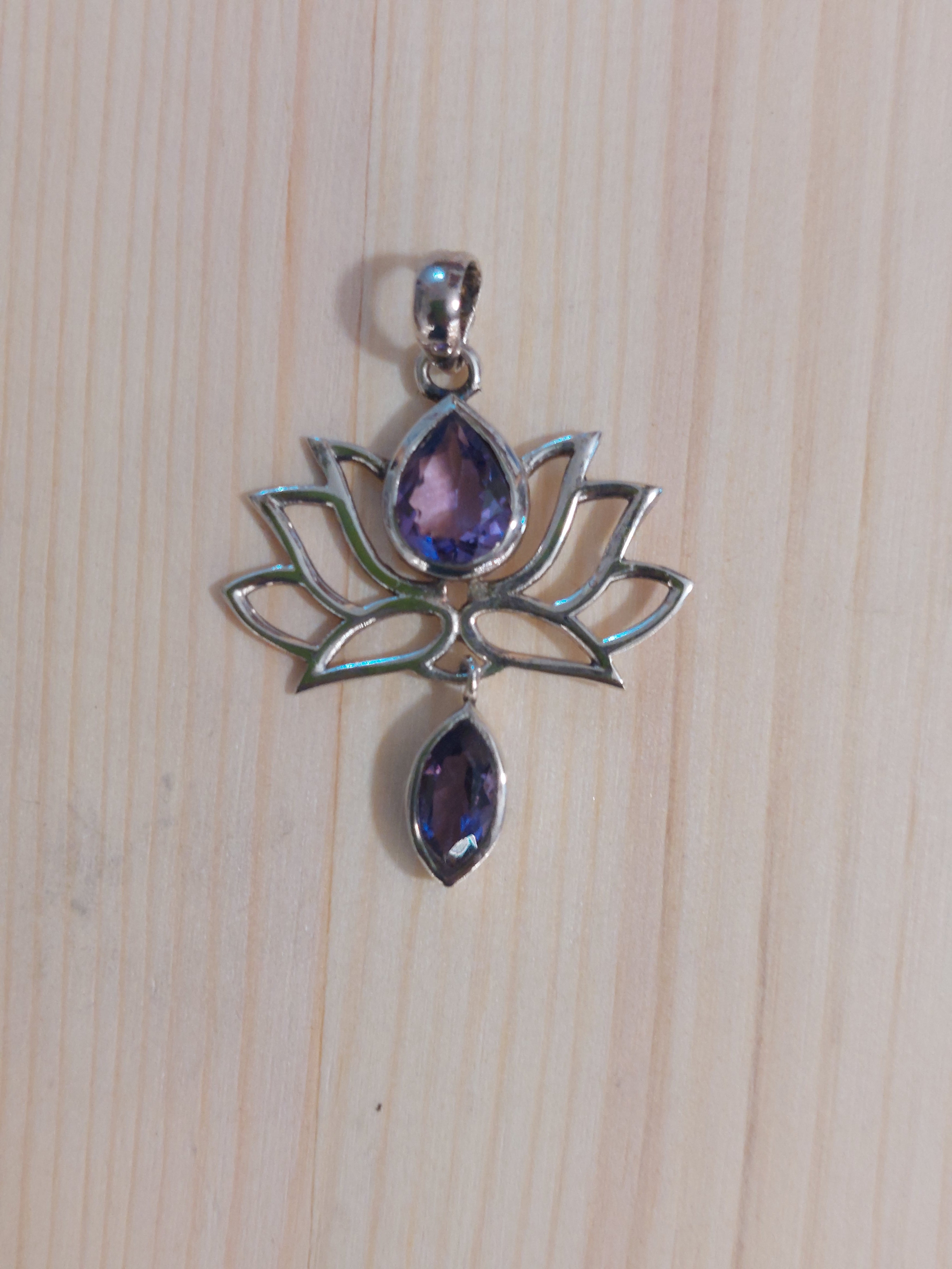 Faceted Amethyst Lotus Flower Pendant - 925 Sterling Silver