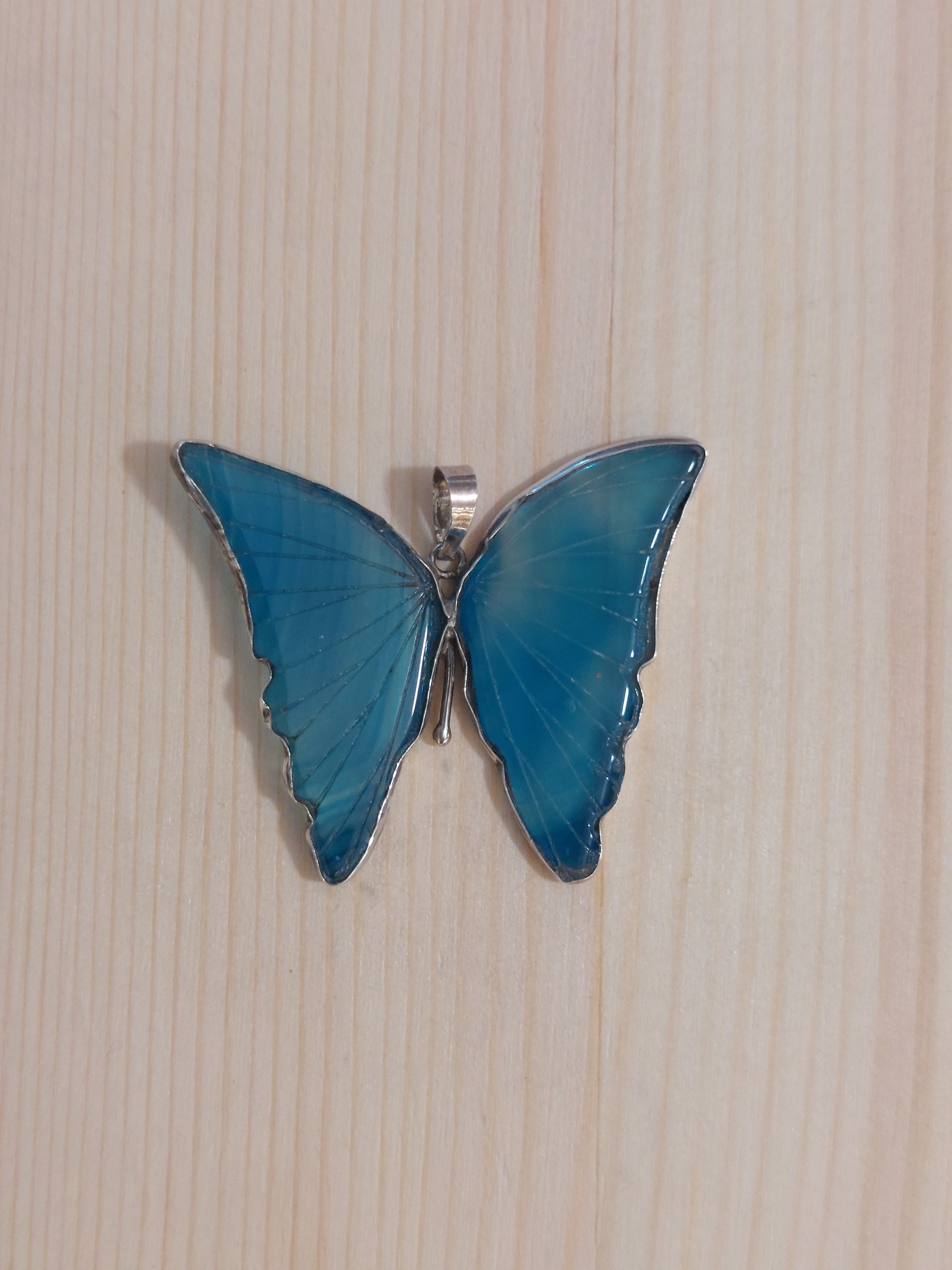 Blue Agate Butterfly Pendant - 925 Sterling Silver